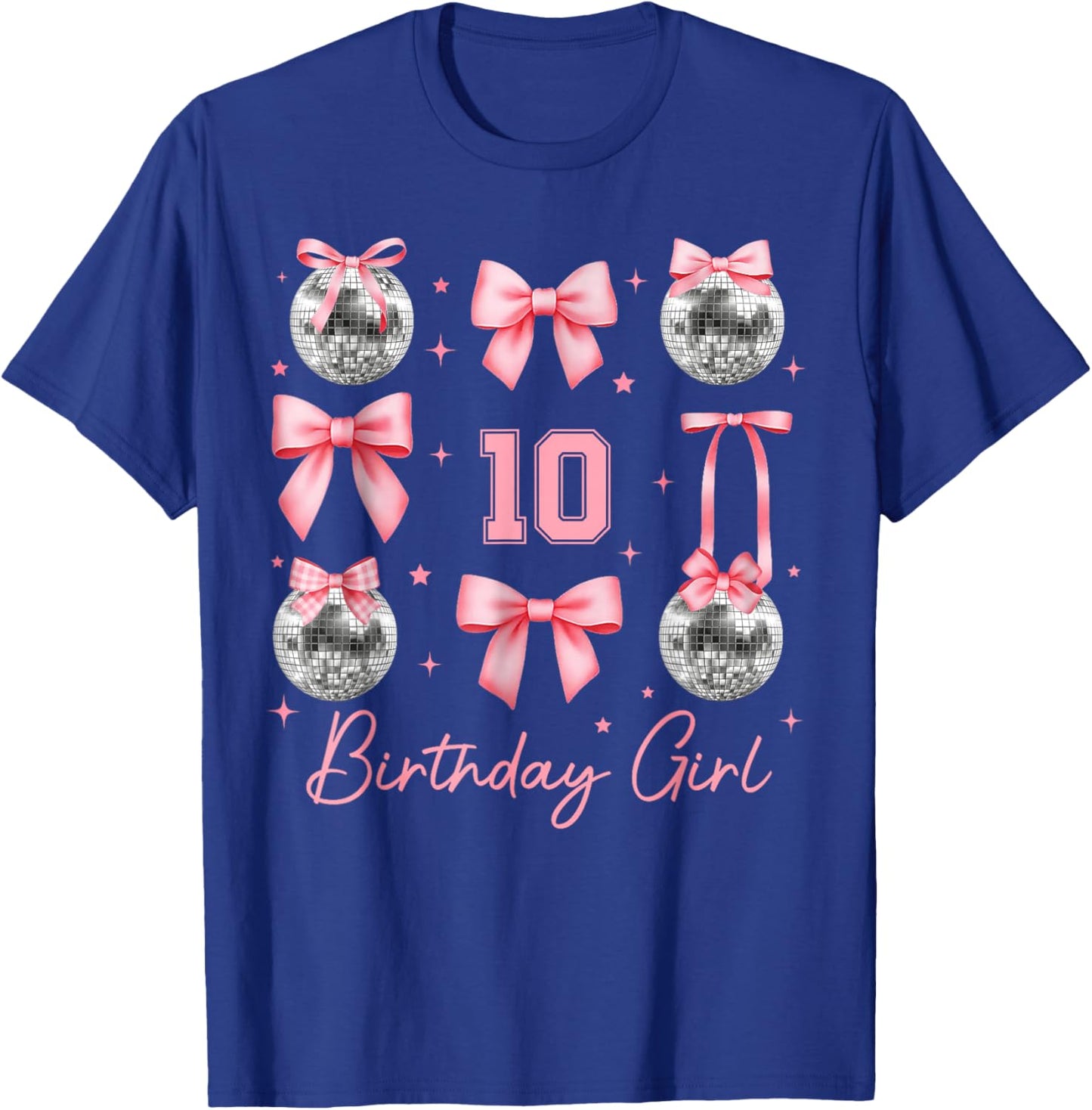 10th Birthday Coquette Bow Disco Ball 10 Year Old Birthday T-Shirt - T-Shirt | Royal
