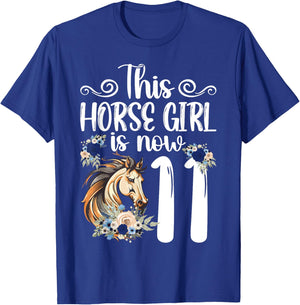 11th Horse Birthday Party 11 Year Old Girl Horses Birthday T-Shirt - T-Shirt | Royal