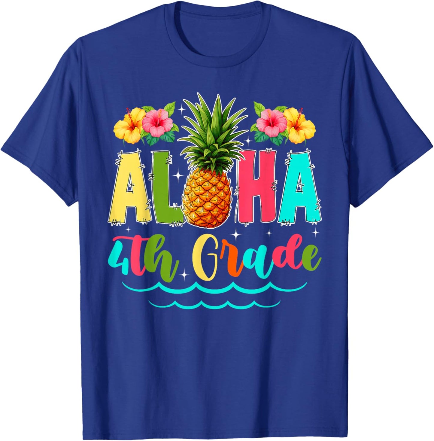 Funny Aloha 4th Grade First Day Of School Pineapple Kids T-Shirt - T-Shirt | Royal