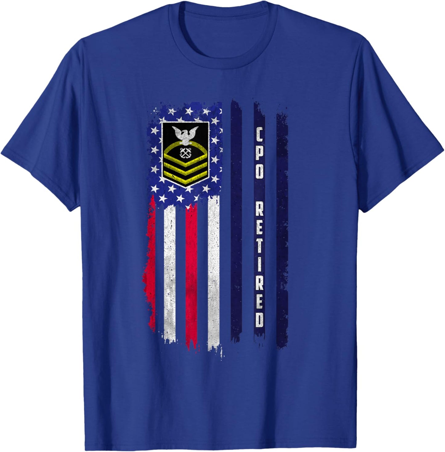 Retired E-7 Chief Petty Officer CPO Rank American Flag Papa T-Shirt - T-Shirt | Royal
