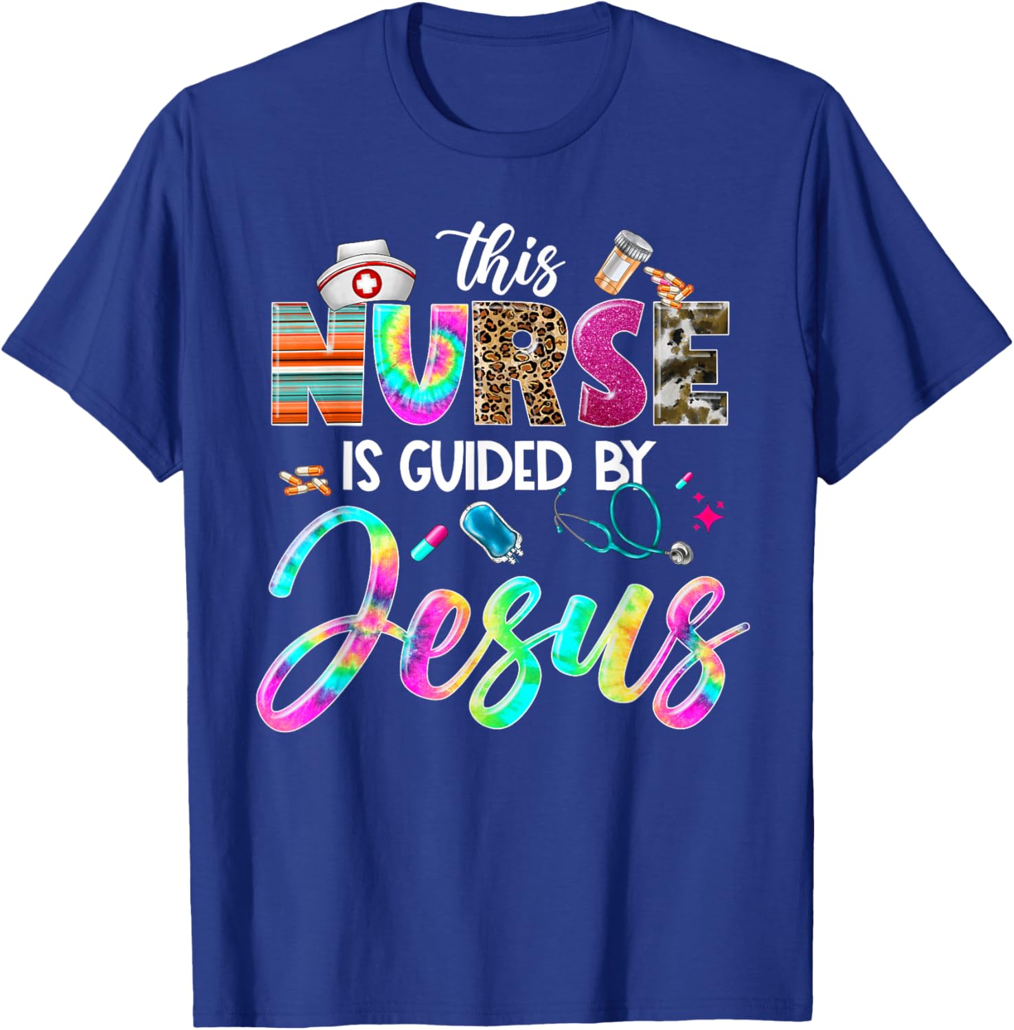 Nurse Guided by Jesus Christian Stethoscope RN LPN Nursing T-Shirt - T-Shirt | Royal