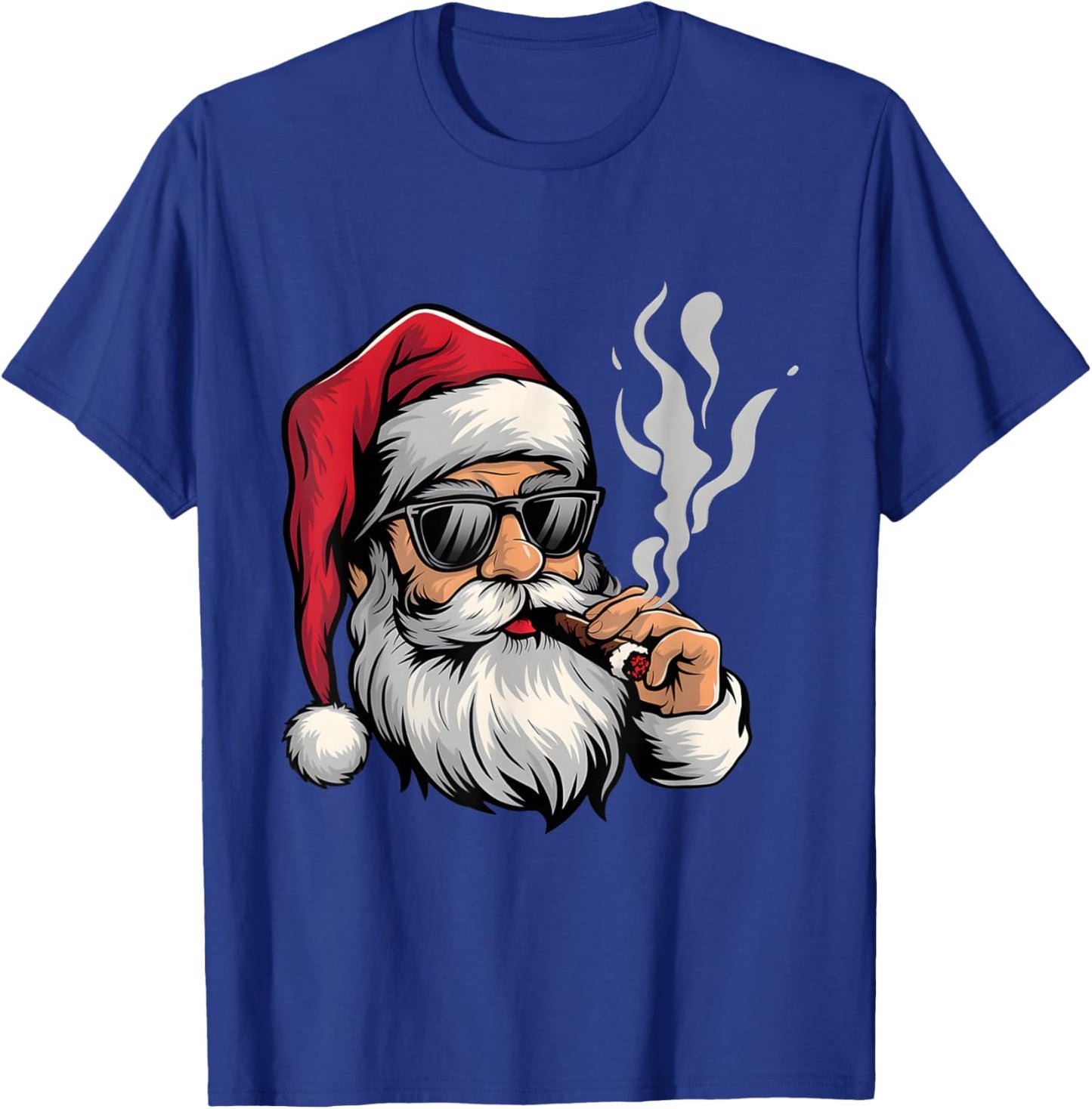 Cool Santa Smoking Cigar Funny Holiday Christmas Design T-Shirt - T-Shirt | Royal