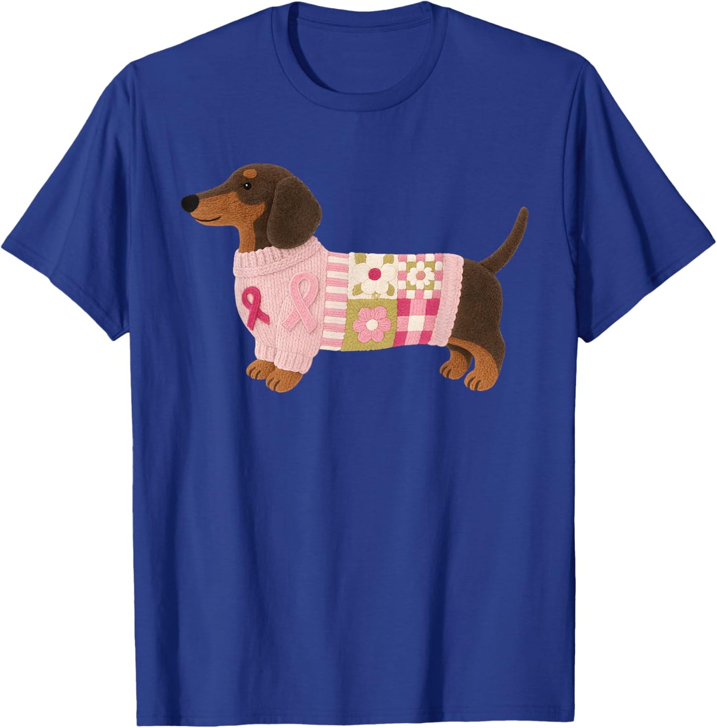 Dachshund Pink Ribbon Breast Cancer Awareness T-Shirt - T-Shirt | Royal