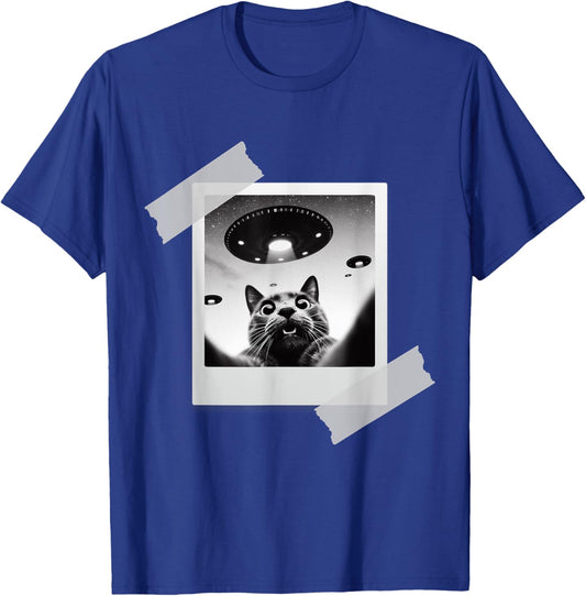 Cat Selfie With Alien UFO Funny Cat Gifts Women Kids T-Shirt - T-Shirt | Royal