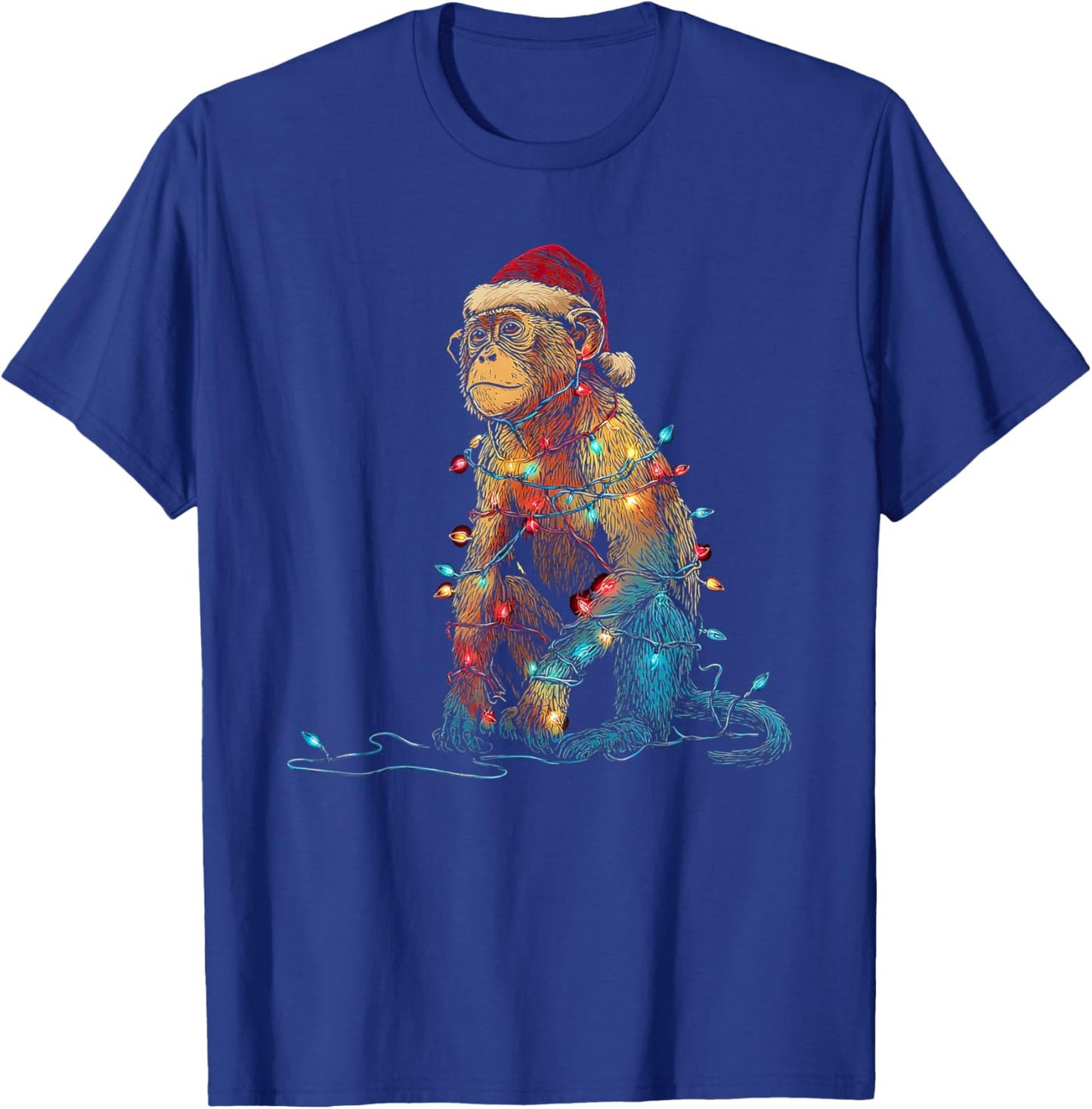 Funny Monkey Christmas Graphics Animal Lights Lover T-Shirt - T-Shirt | Royal