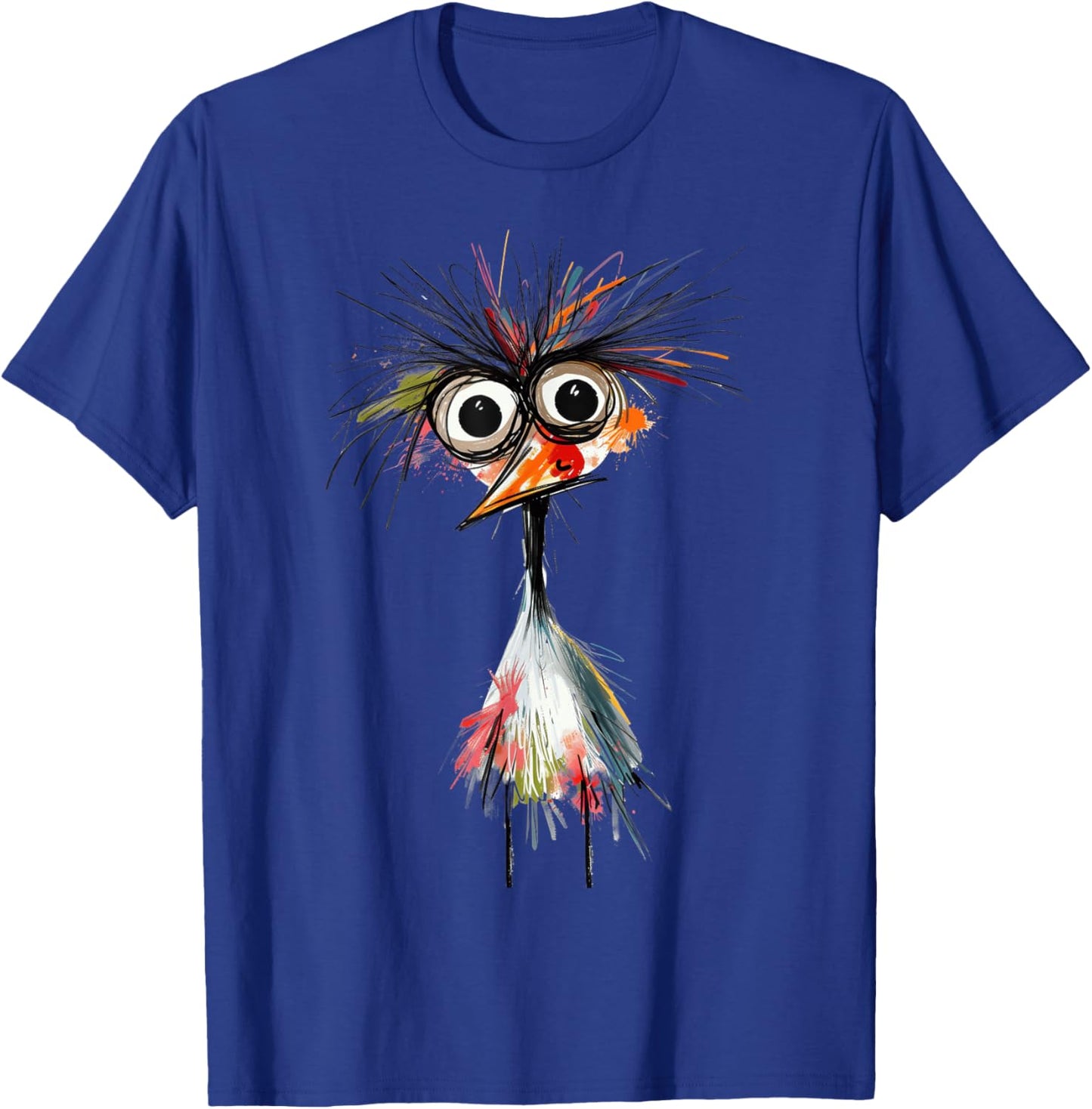 Quirky Abstract Bird Art Messy Whimsical Creature Design T-Shirt - T-Shirt | Royal