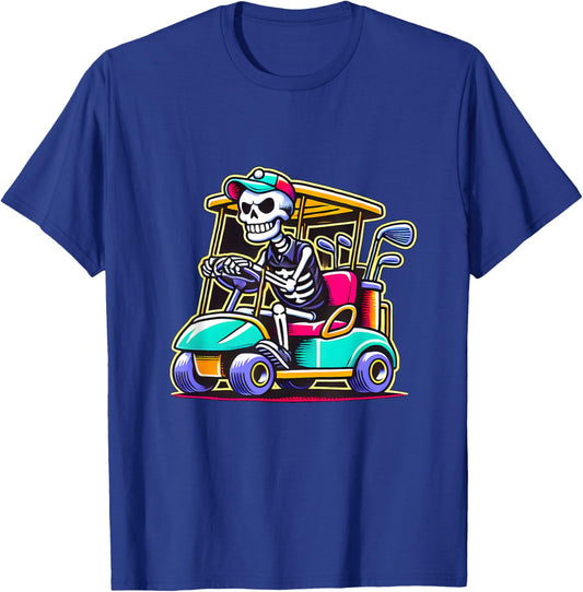Halloween Skeleton Golf Cart Golfer T-Shirt - T-Shirt | Royal