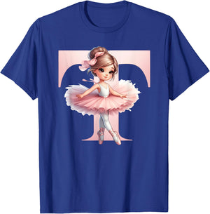 Ballerina Girl Dancing Name First Letter T Girly Tutu Ballet T-Shirt - T-Shirt | Royal