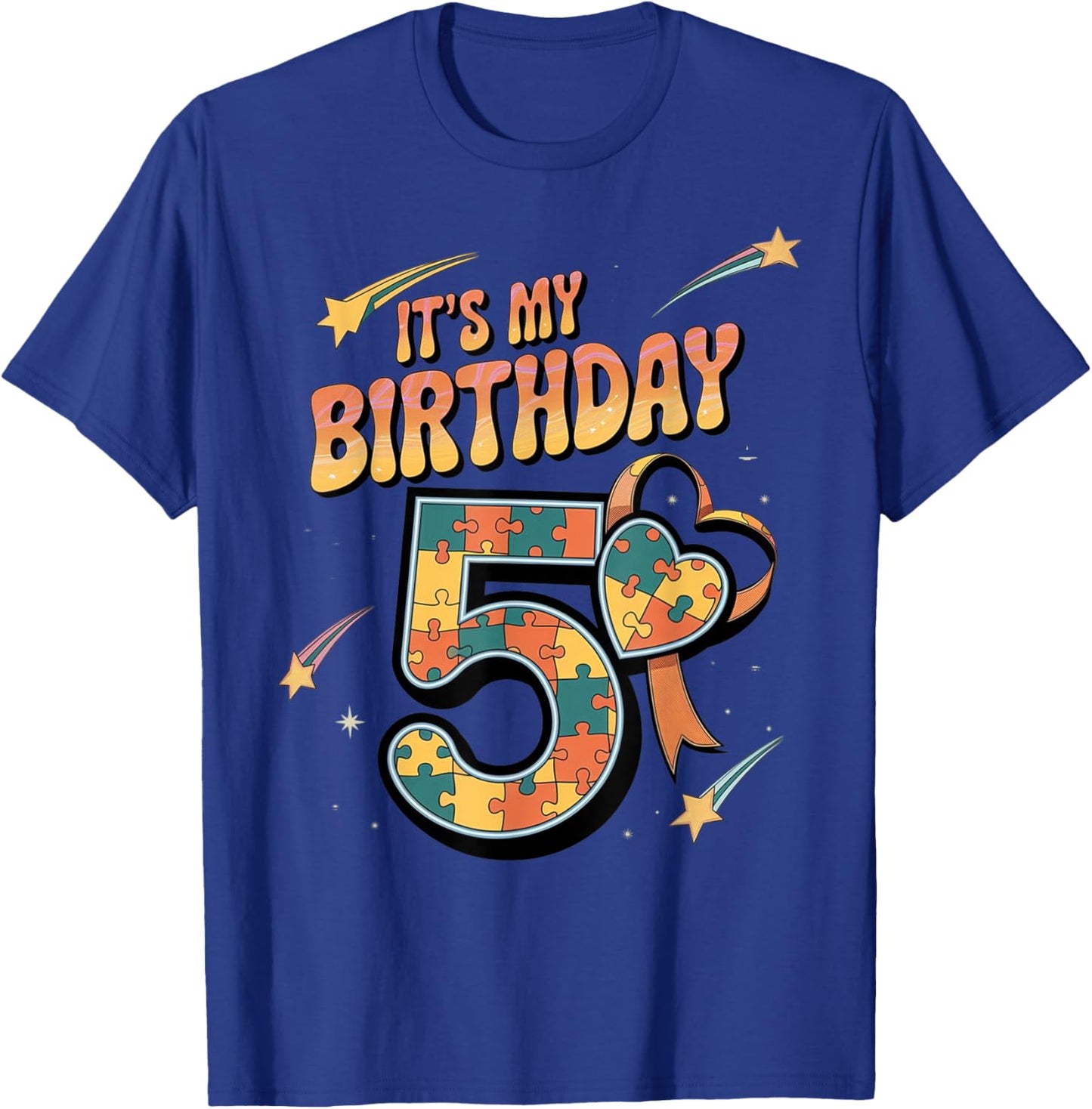 It's My 5th Birthday Kids Autism 5 Years Old Girls Boys T-Shirt - T-Shirt | Royal