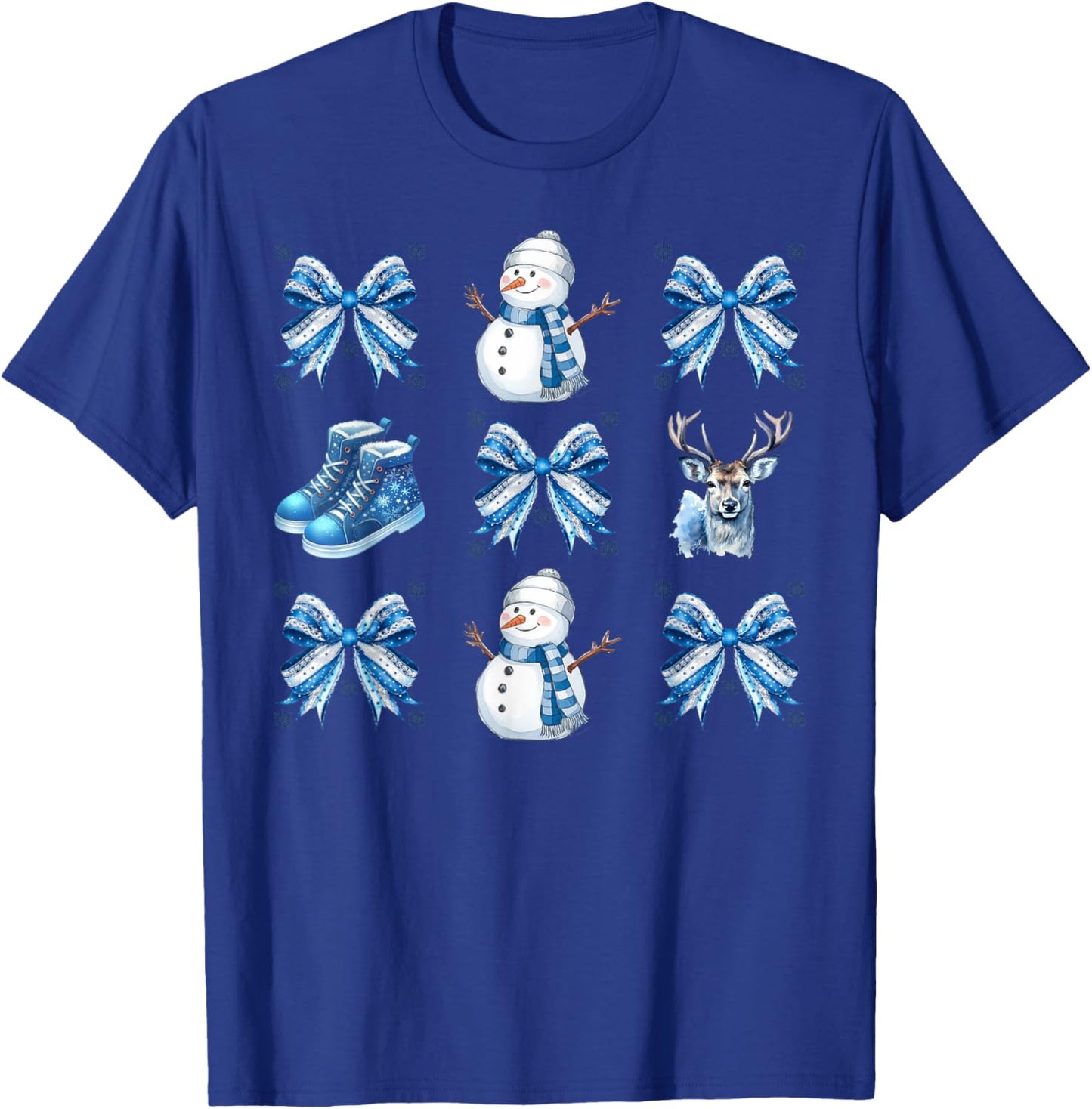 Cute Snowman Coquette Bow Winter Wonderland Icy Blue Xmas T-Shirt - T-Shirt | Royal
