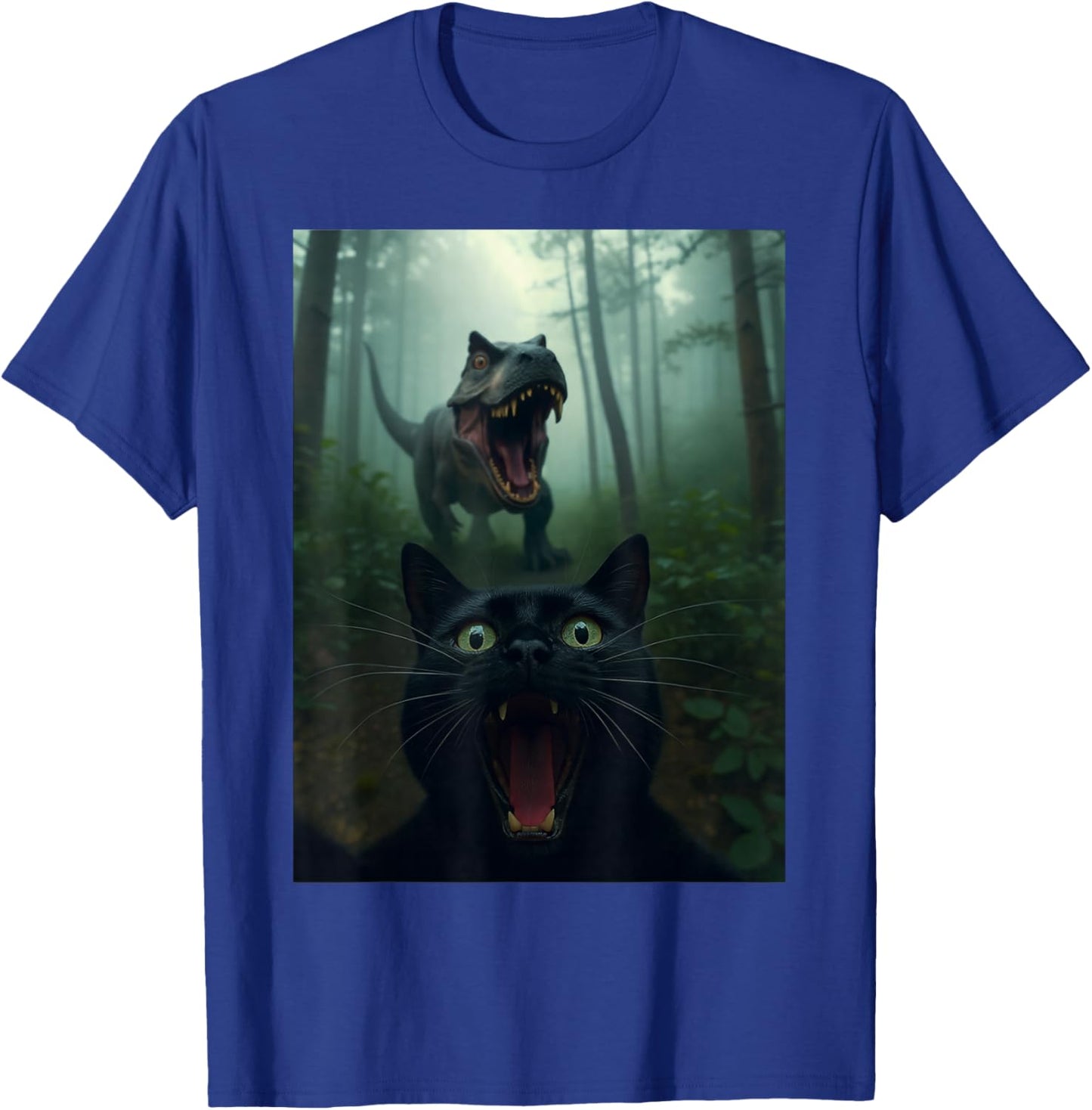 Funny Cat Selfie with T-Rex Dinosaur Gifts Women Kid T-Shirt - T-Shirt | Royal