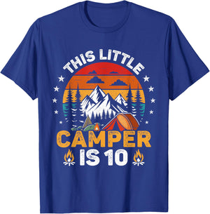 This Little Camper is 10 Year Old 10th Birthday Camping Bday T-Shirt - T-Shirt | Royal