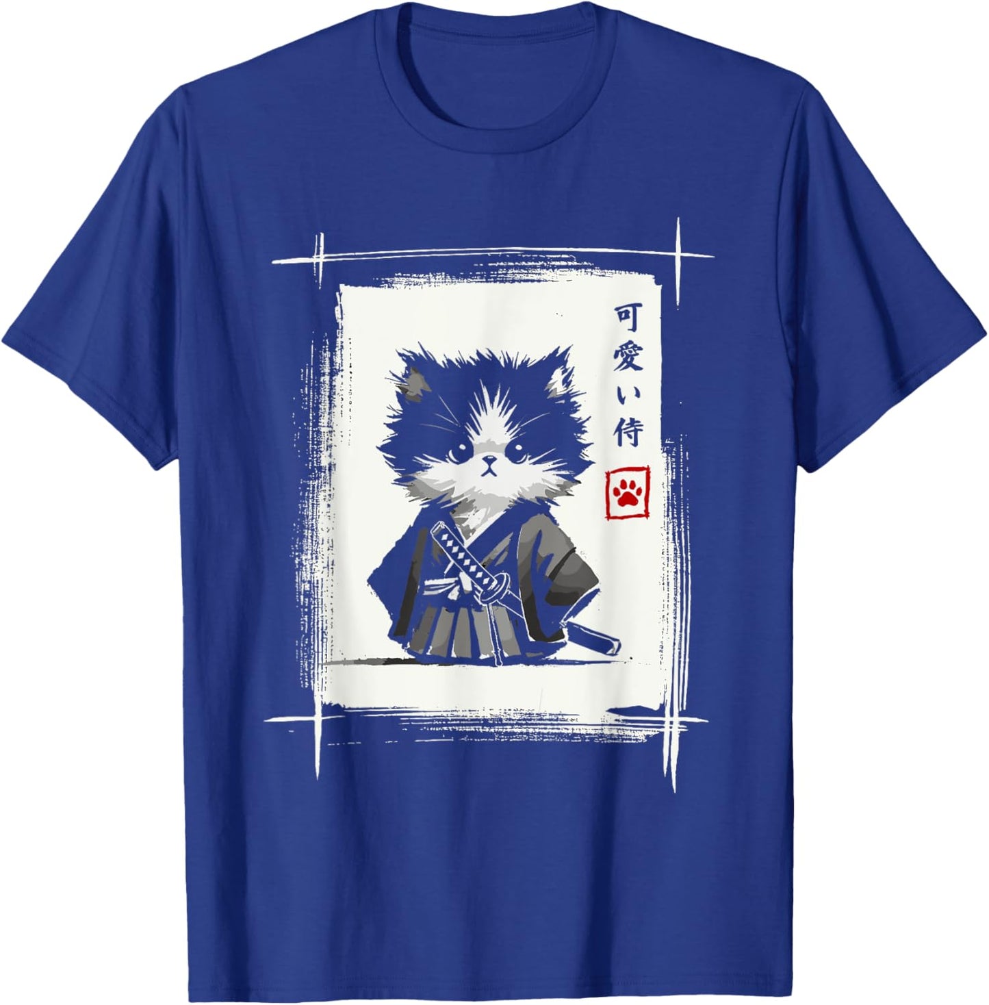 Samurai Cat Japanese Art Sumi-e Novelty Kawaii Funny Cat T-Shirt - T-Shirt | Royal