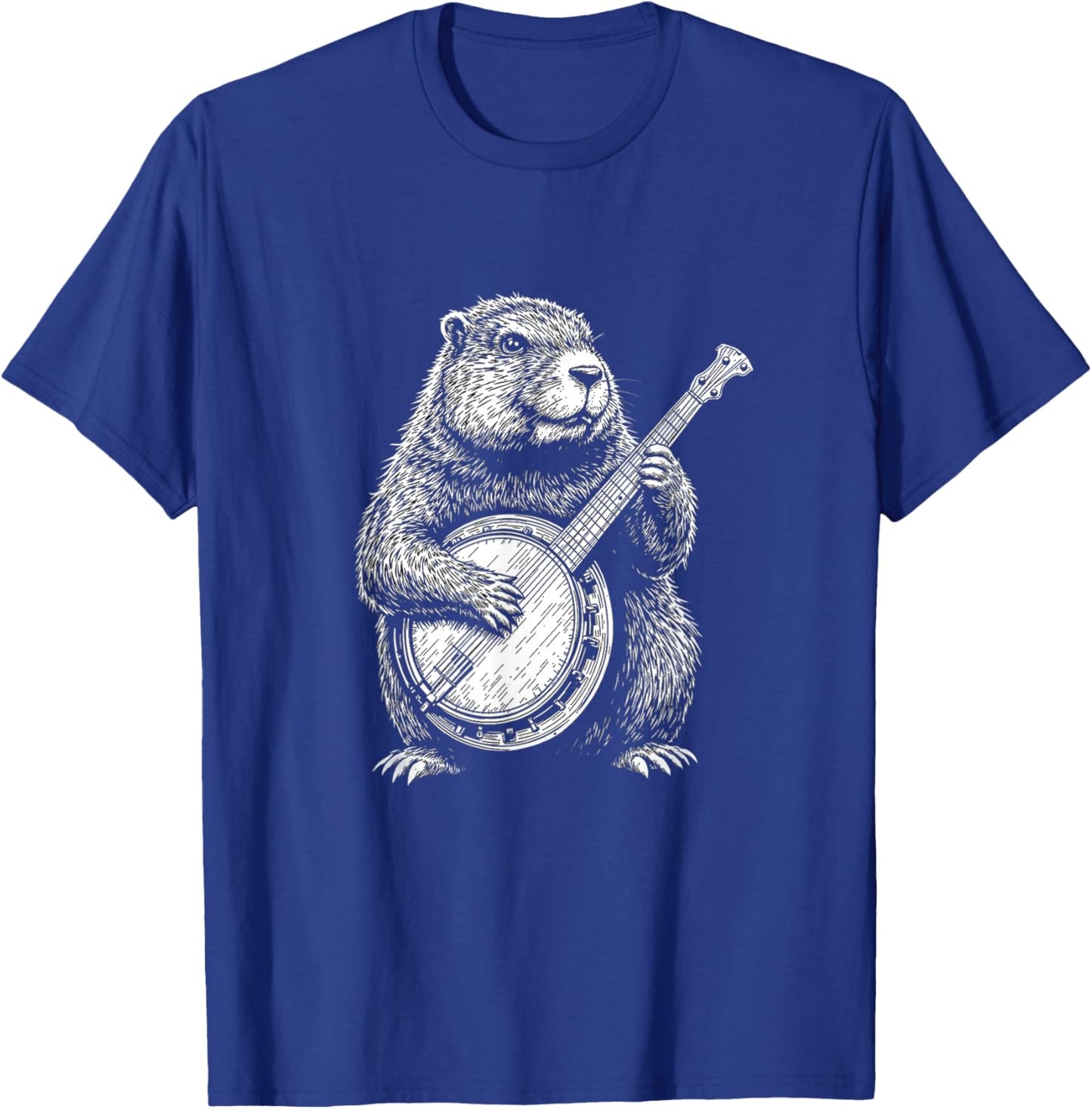 Groundhog Retro Cute Groundhog Playing the banjo instrument T-Shirt - T-Shirt | Royal