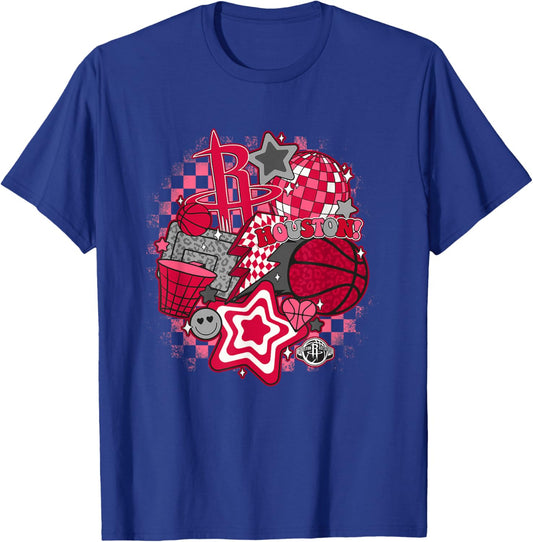 NBA Houston Rockets Psychedelic Basketball Collage T-Shirt - T-Shirt | Royal