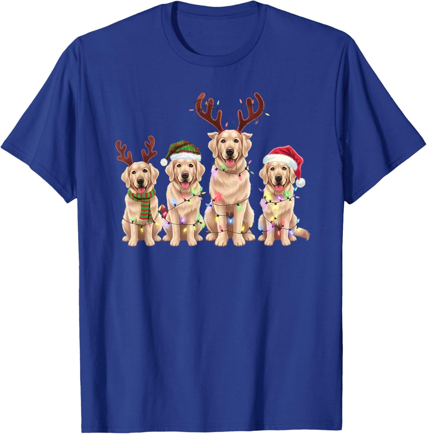 Threadrock -Adults Golden Retrievers Christmas Lights Reindeer Antlers Holiday - Black, Small, Short Sleeve T-Shirt - T-Shirt | Royal