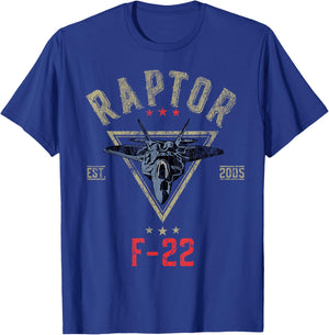 Vintage F-22 Raptor Fighter Jet | Aircraft Veteran T-Shirt - T-Shirt | Royal