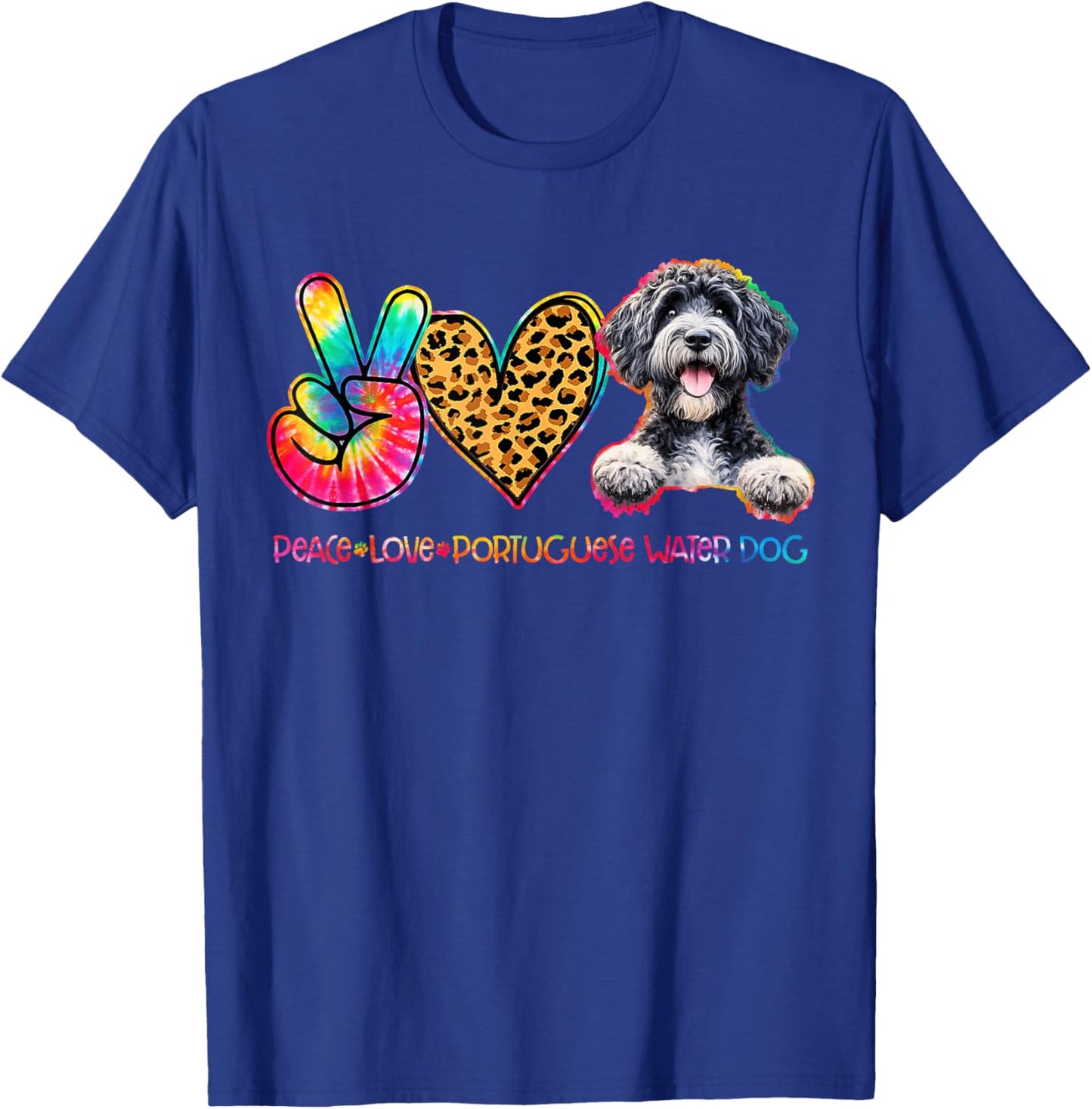 Peace Love Portuguese Water Dog Tie Dye Dog Lover T-Shirt - T-Shirt | Royal