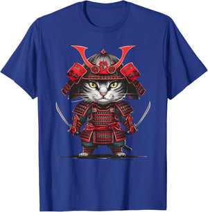 Traditional Japanese Samurai Cat Funny Parody Japanese Anime Men Women Girls Kids T-Shirt - T-Shirt | Royal