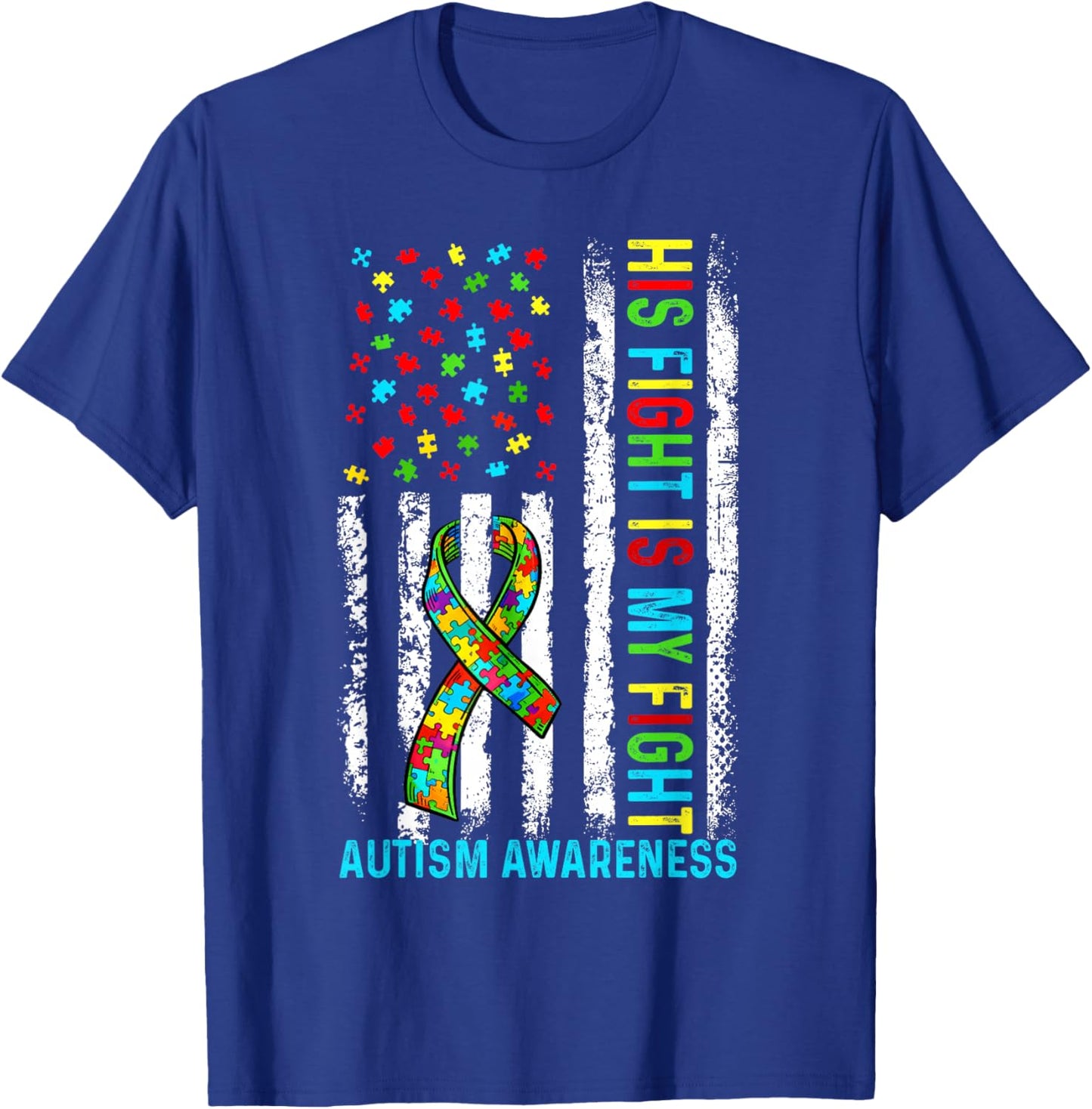 His Fight is My Fight Autism Awareness Support Ribbon Puzzel T-Shirt - T-Shirt | Royal