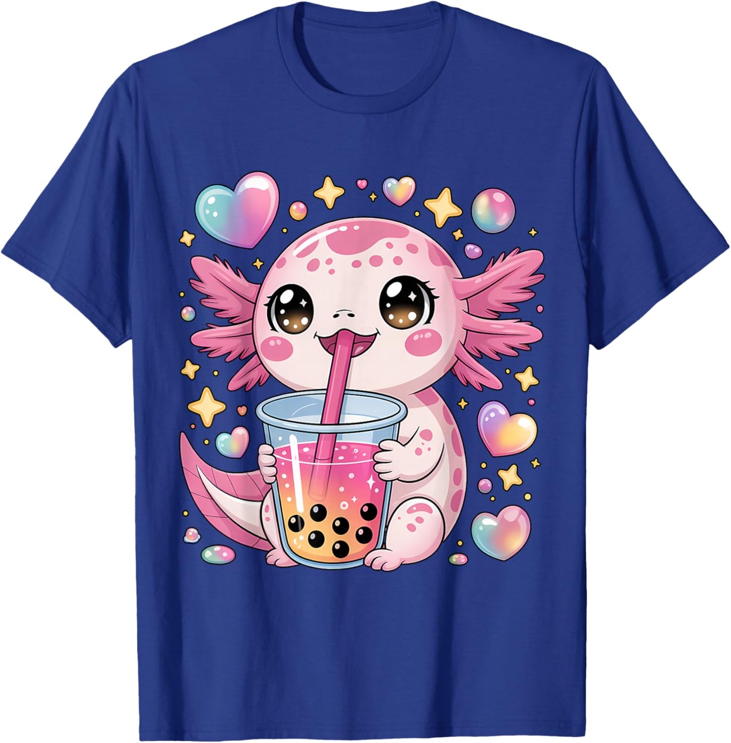 Kawaii Axolotl Bubble Tea for Kids and Teens Anime Cute Boba T-Shirt - T-Shirt | Royal