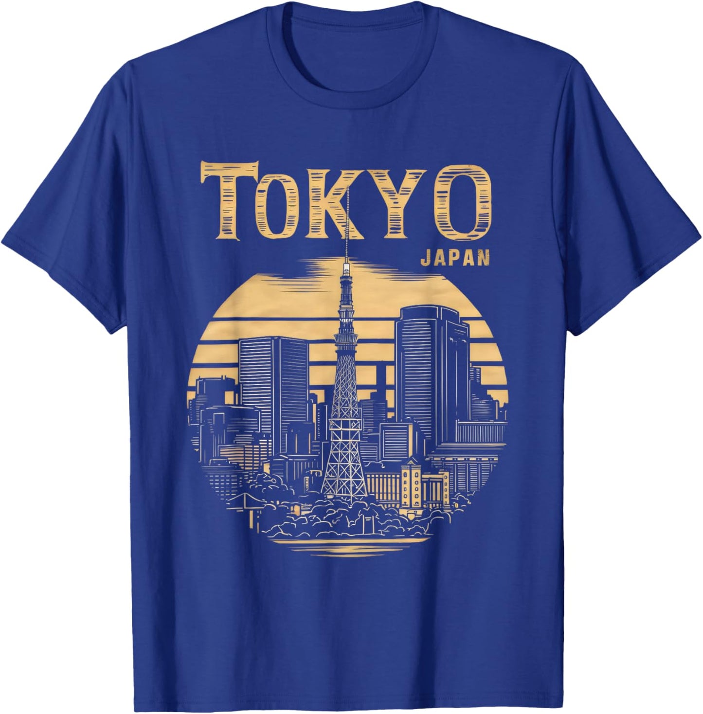 Tokyo Skyline Tower Woodblock Japanese Style Art Japan T-Shirt - T-Shirt | Royal
