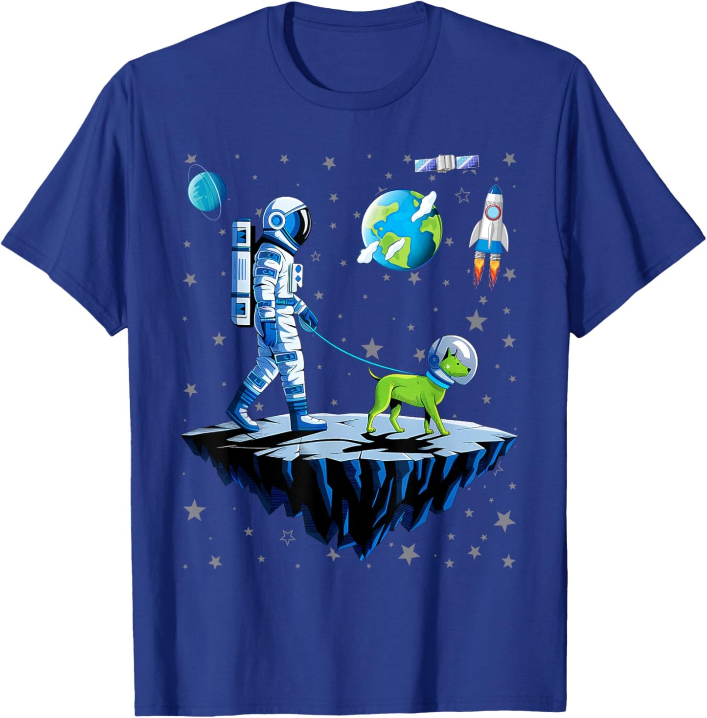 Space Astronaut Walking Alien Dog Planet T-Shirt - T-Shirt | Royal