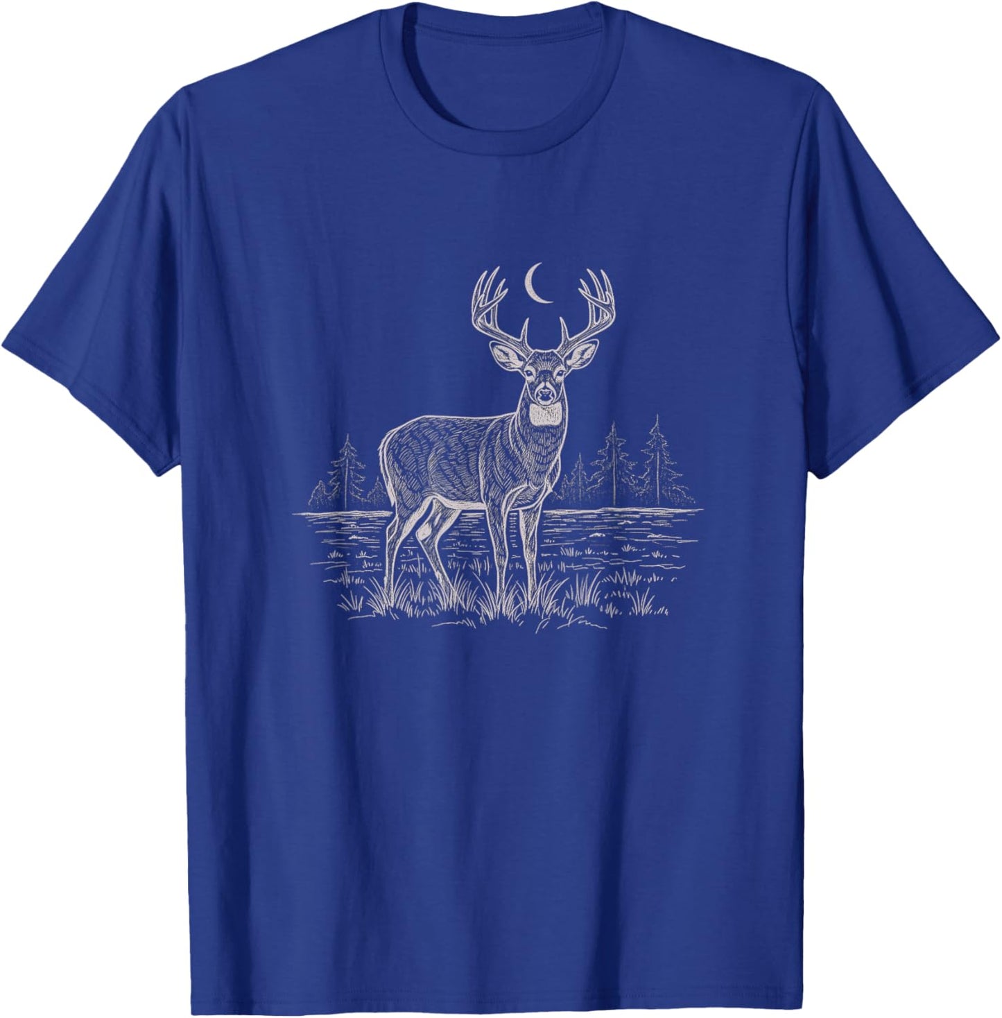 Whitetail Deer Nature Drawing Art Design T-Shirt - T-Shirt | Royal