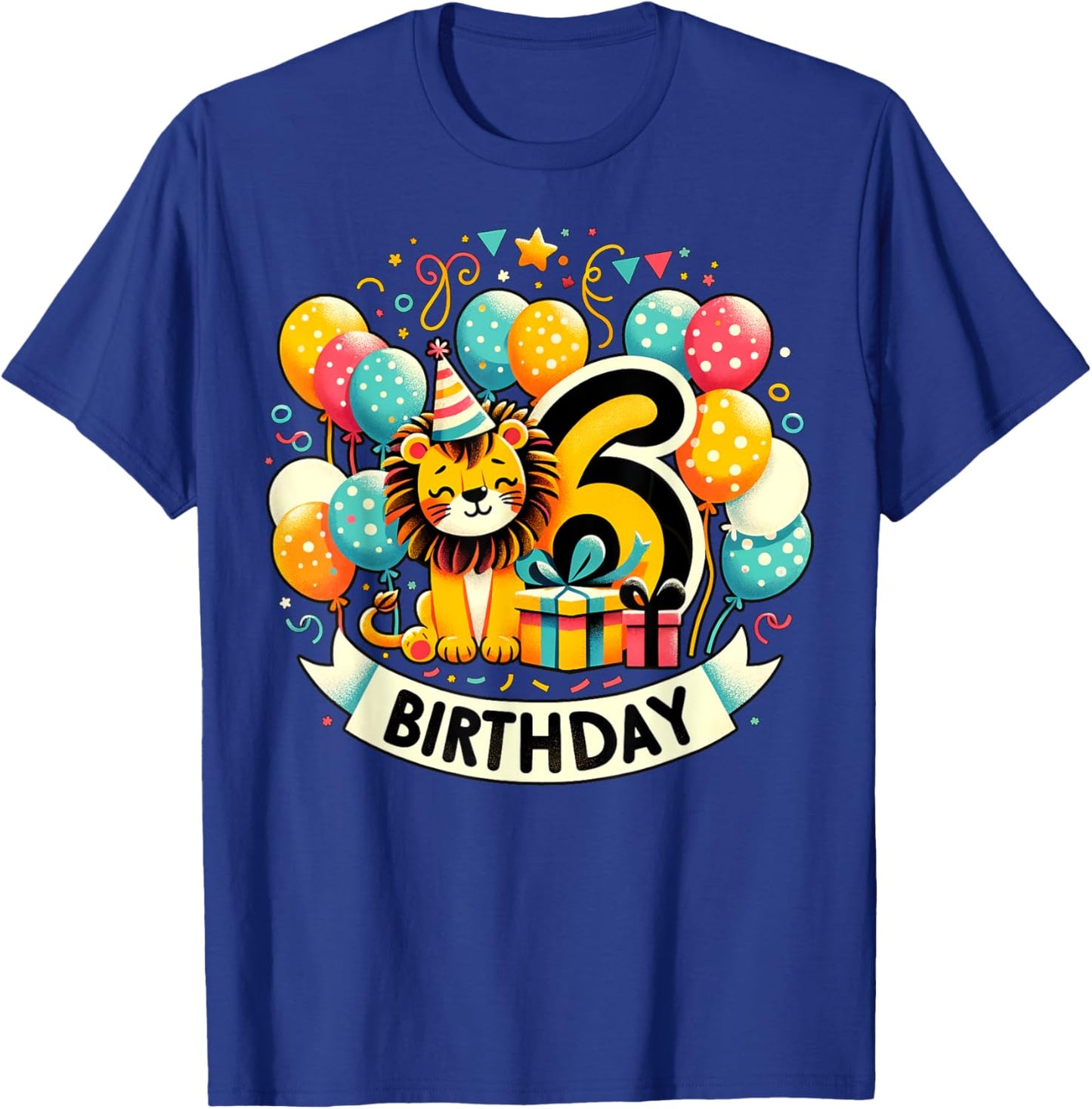 Lion 6th birthday boy girl 6 years old sixth six Lion T-Shirt - T-Shirt | Royal