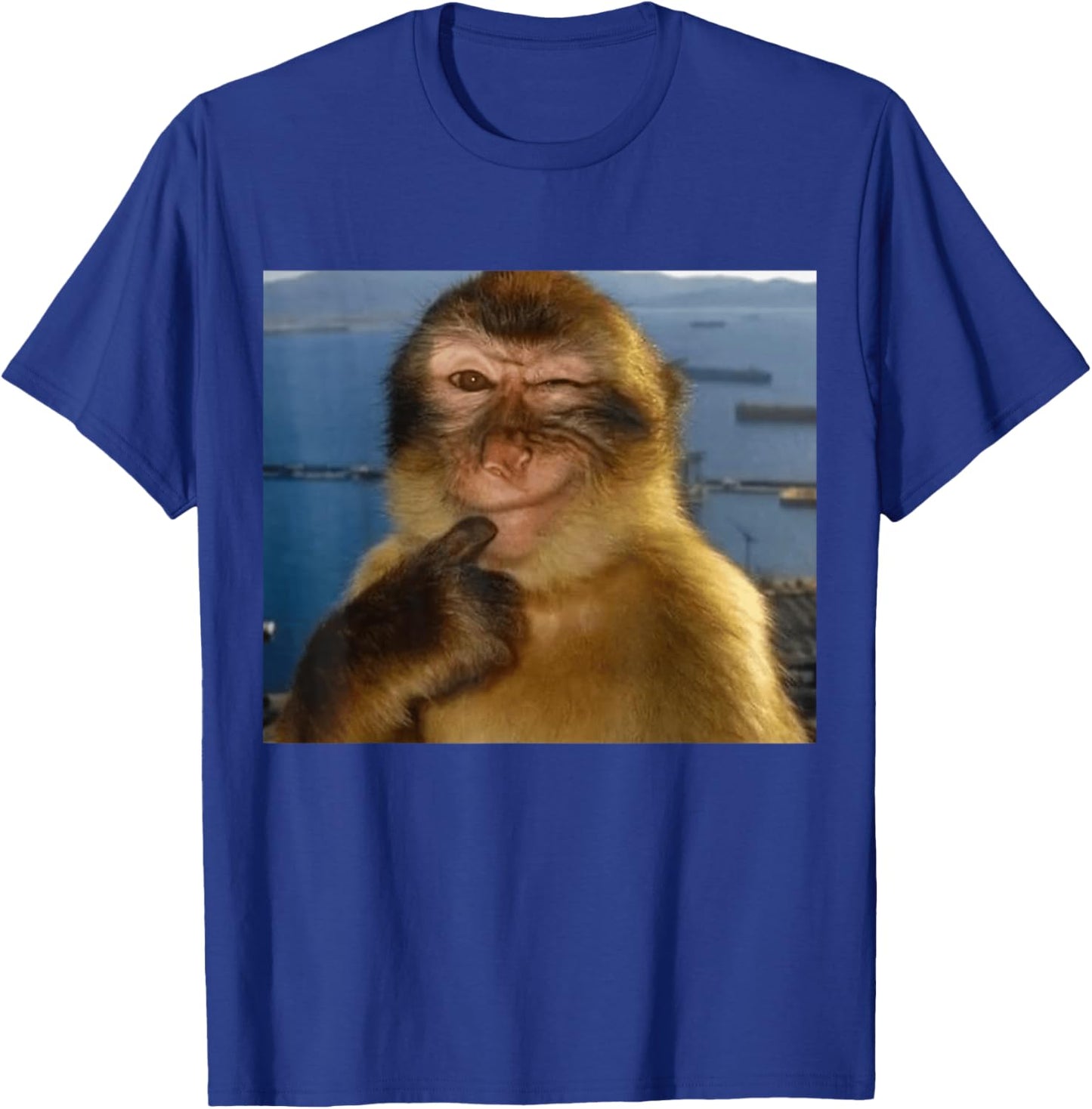 Thinking Monkey Meme Smiling | Funny Brainrot Silly T-Shirt - T-Shirt | Royal