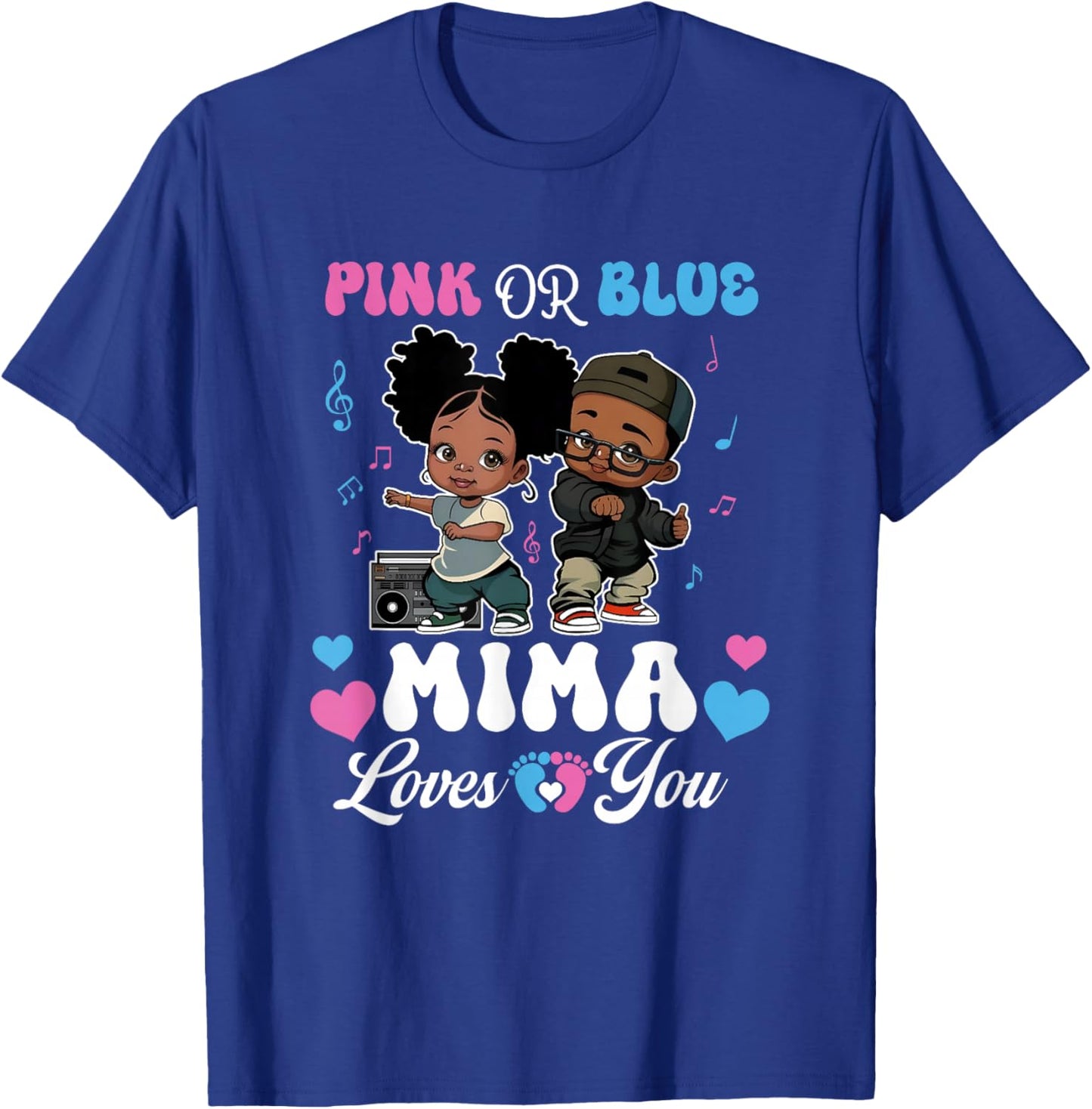 Pink Or Blue Mima Loves You Black Baby Gender Reveal T-Shirt - T-Shirt | Royal
