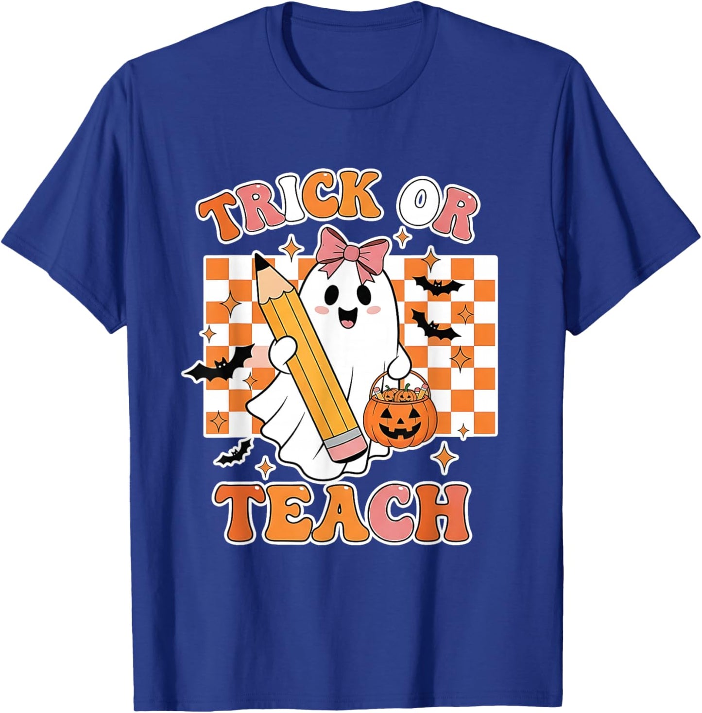 Vintage Teacher Shirt Women Funny Trick Or Teach Halloween T-Shirt - T-Shirt | Royal