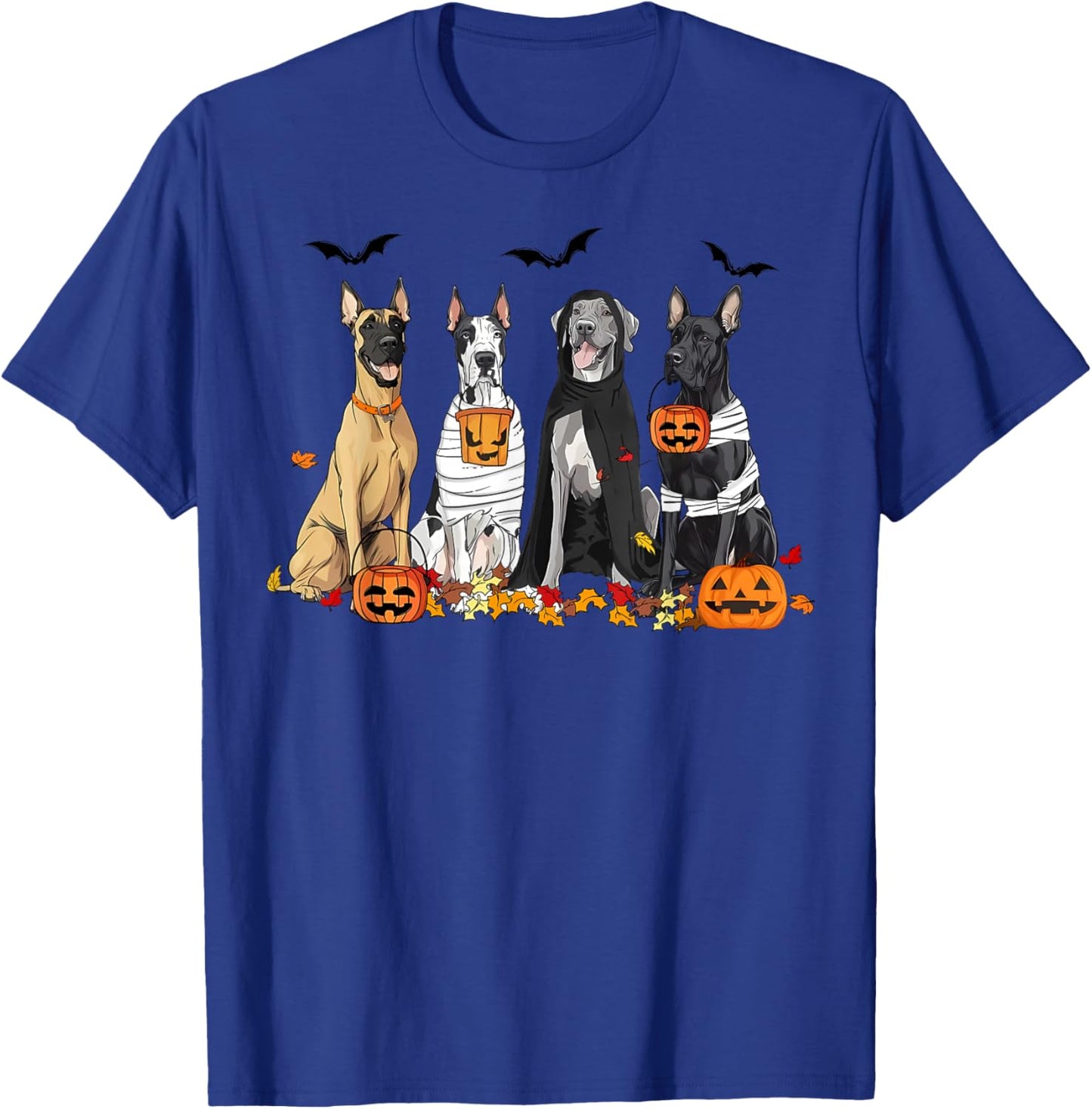 Cute Great Dane Dogs Ghost Witch Mummy Halloween Pumpkins T-Shirt - T-Shirt | Royal