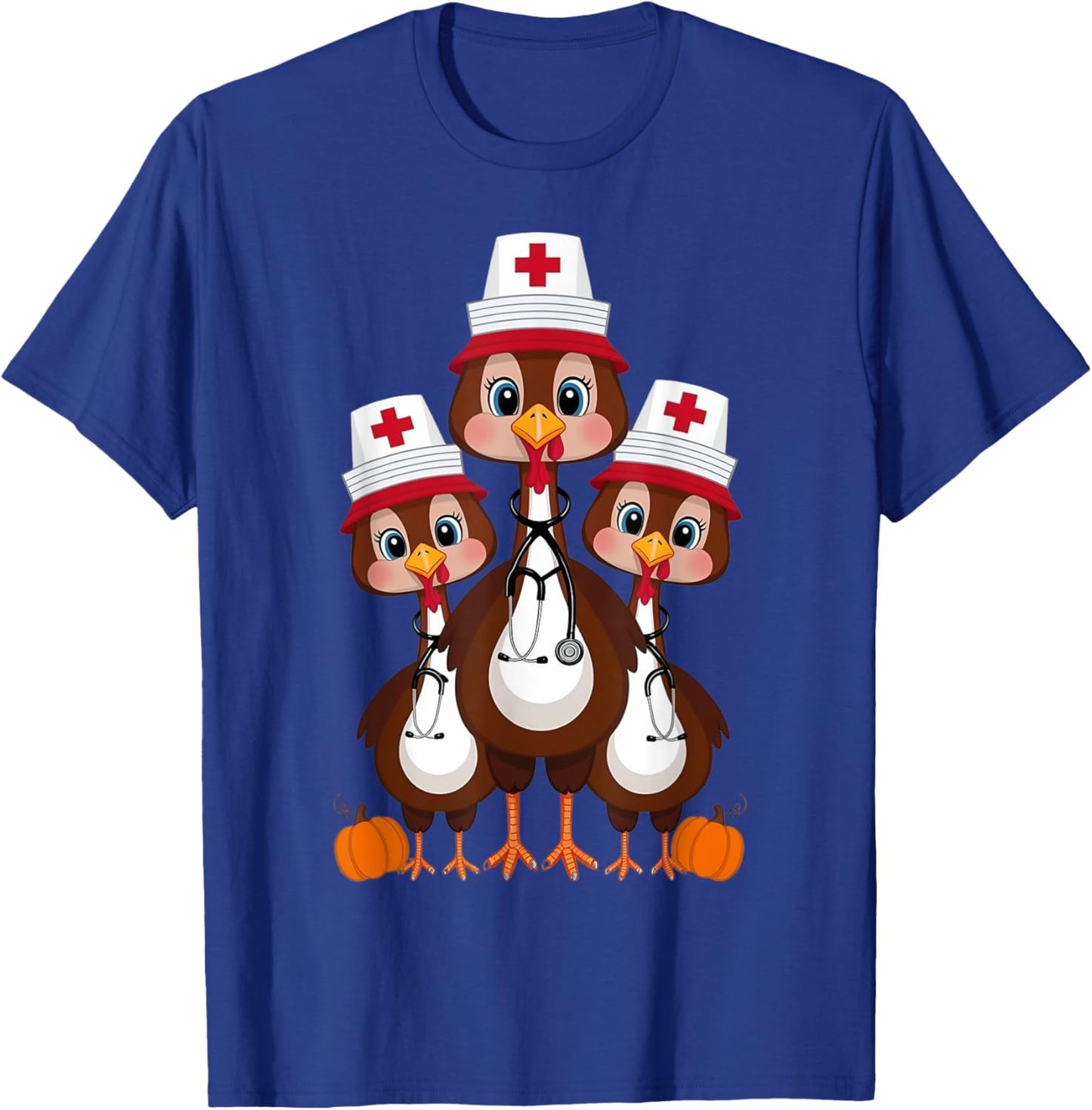 Thanksgiving Scrub Tops Women Turkey Nurse Holiday Nursing T-Shirt - T-Shirt | Royal