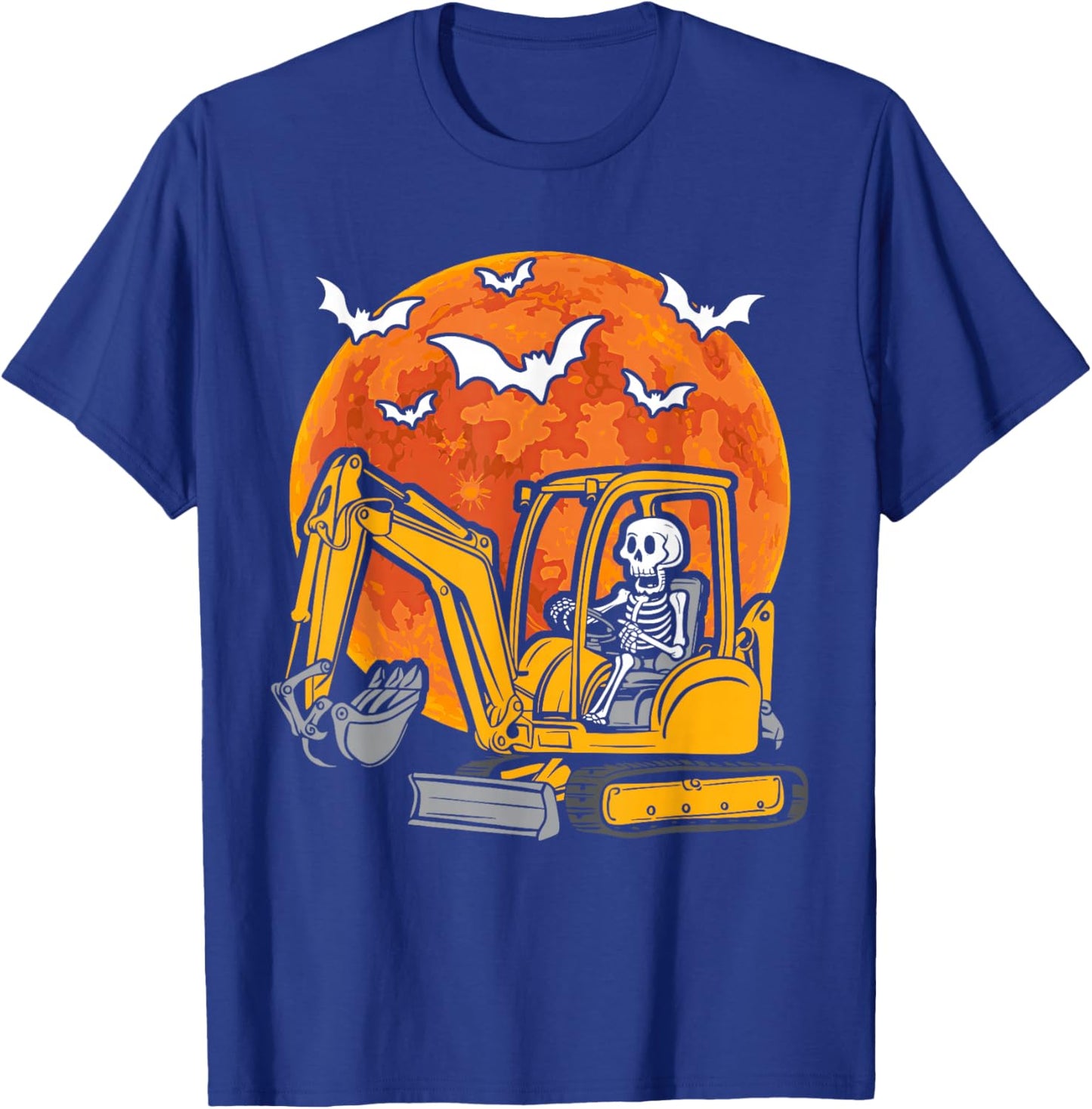 Skeleton Driving Truck Excavator Halloween Construction Kids T-Shirt - T-Shirt | Royal