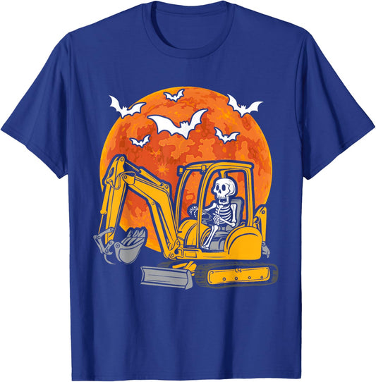 Skeleton Driving Truck Excavator Halloween Construction Kids T-Shirt - T-Shirt | Royal