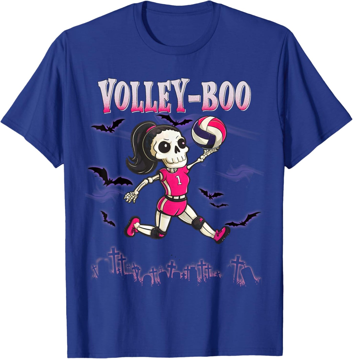 Volleyball Teen Halloween Skeleton Girl October Volley-Boo T-Shirt - T-Shirt | Royal