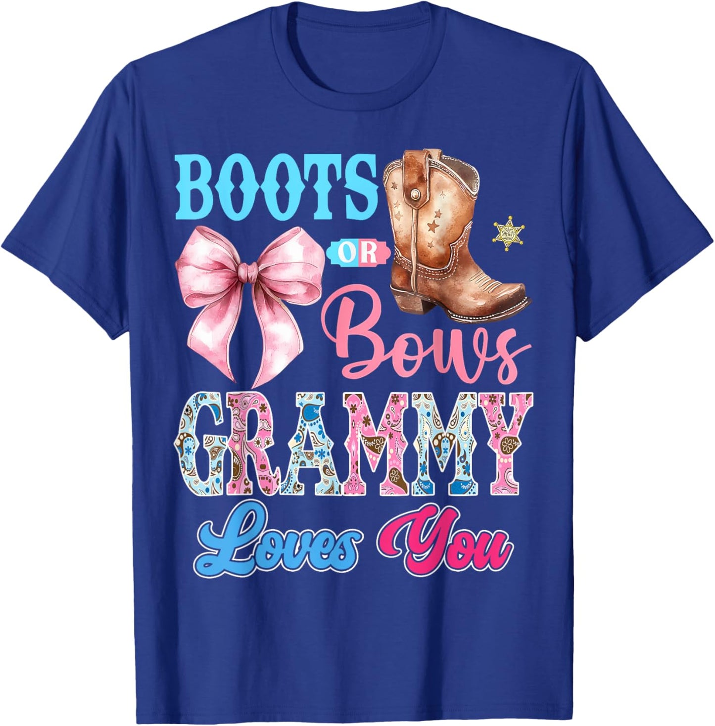 Boots or Bows Grammy Loves You Gender Reveal Party T-Shirt - T-Shirt | Royal