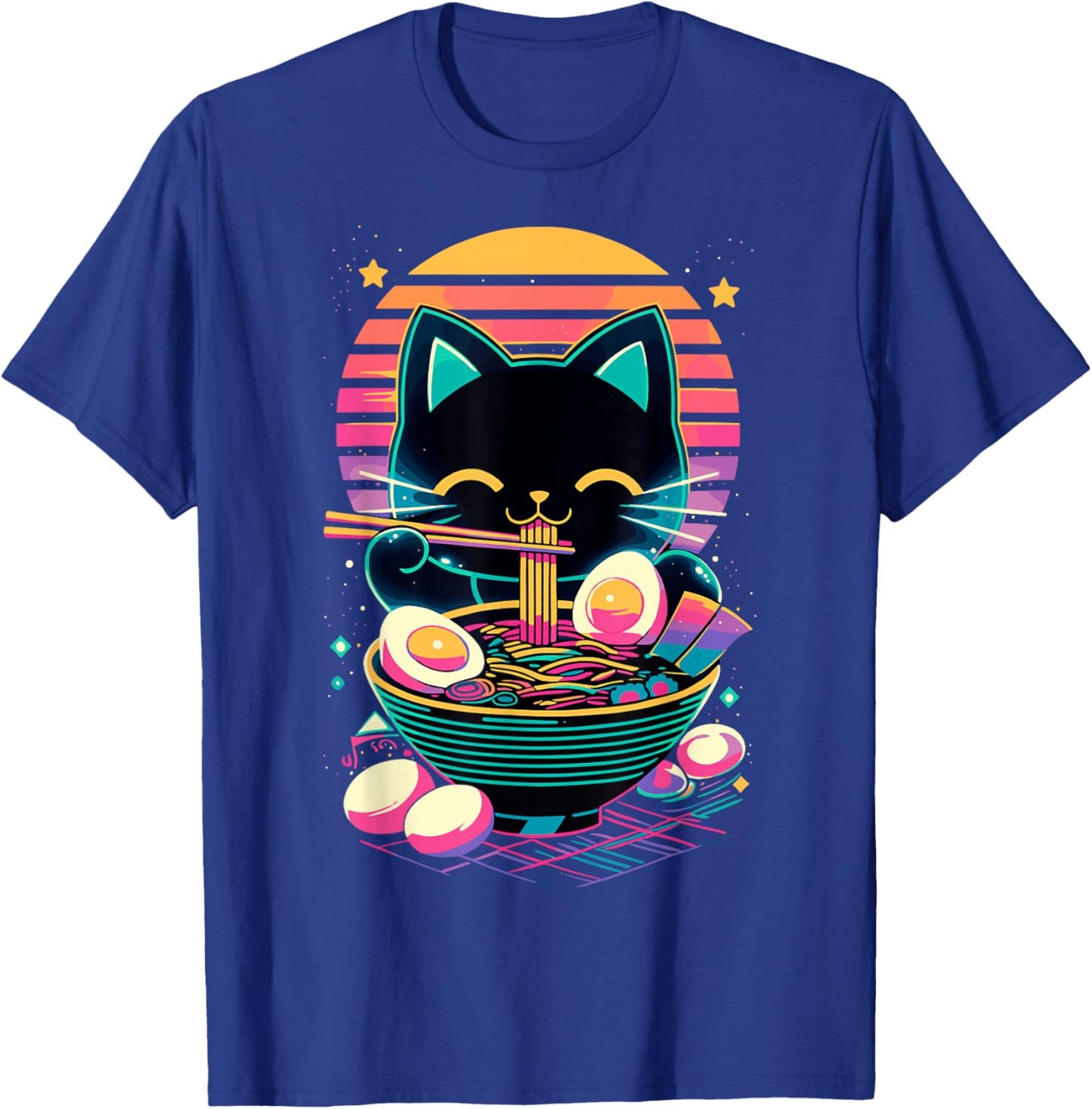 Anime Cat Eating Ramen Japanese Ramen Cat Japan T-Shirt - T-Shirt | Royal