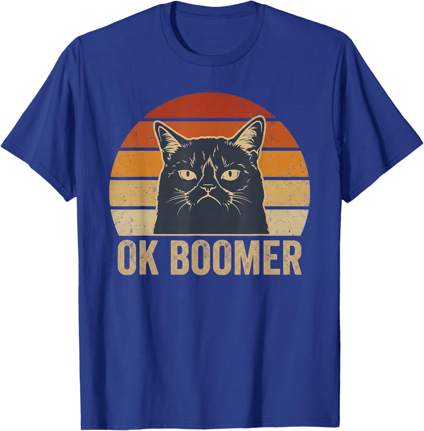 Ok Boomer Funny Cat Crumpy Vintage Sunset Meme Art T-Shirt - T-Shirt | Royal