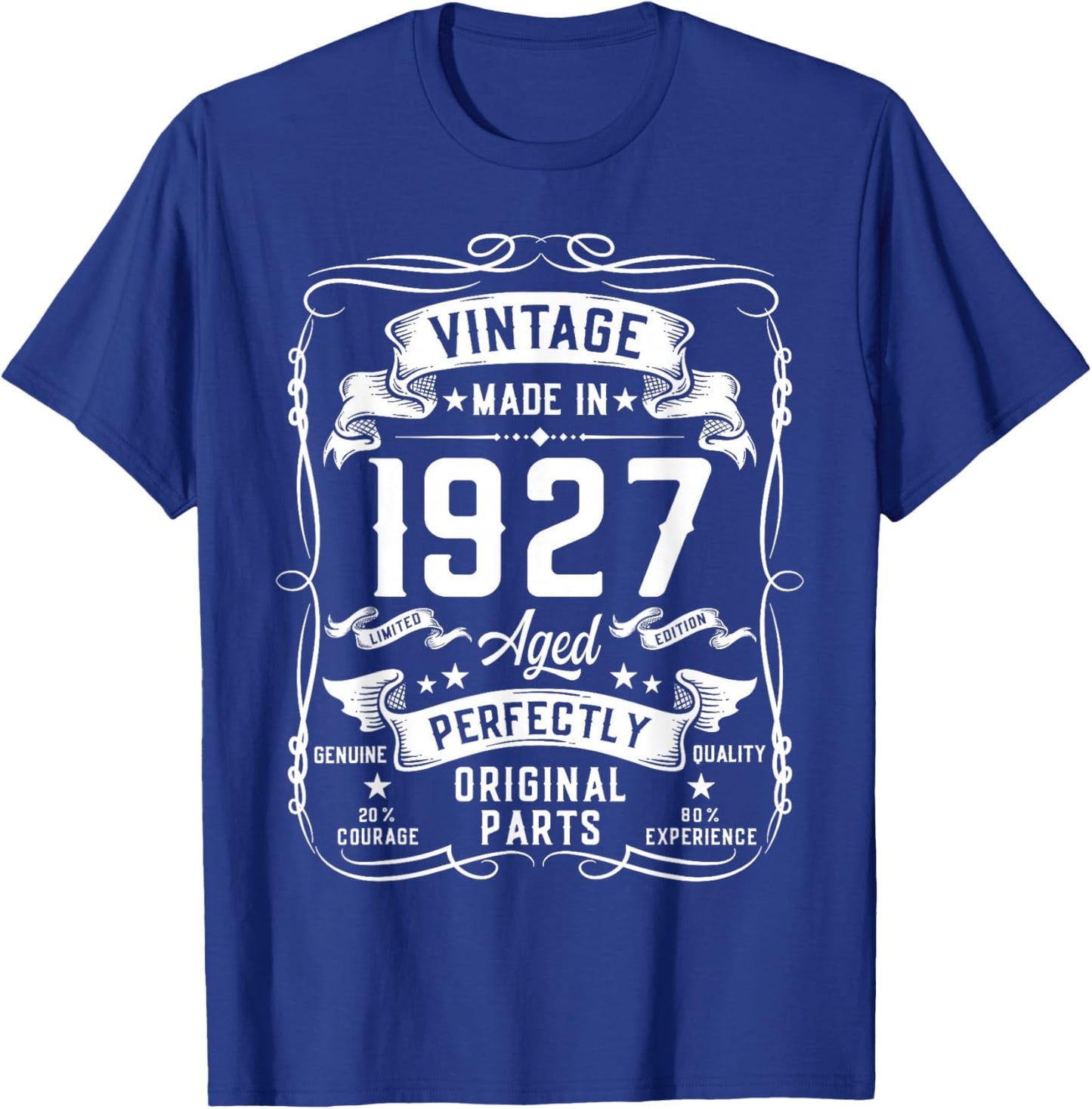 Vintage 1927 99yr 99th Birthday Gifts 99 Years Old T-Shirt - T-Shirt | Royal