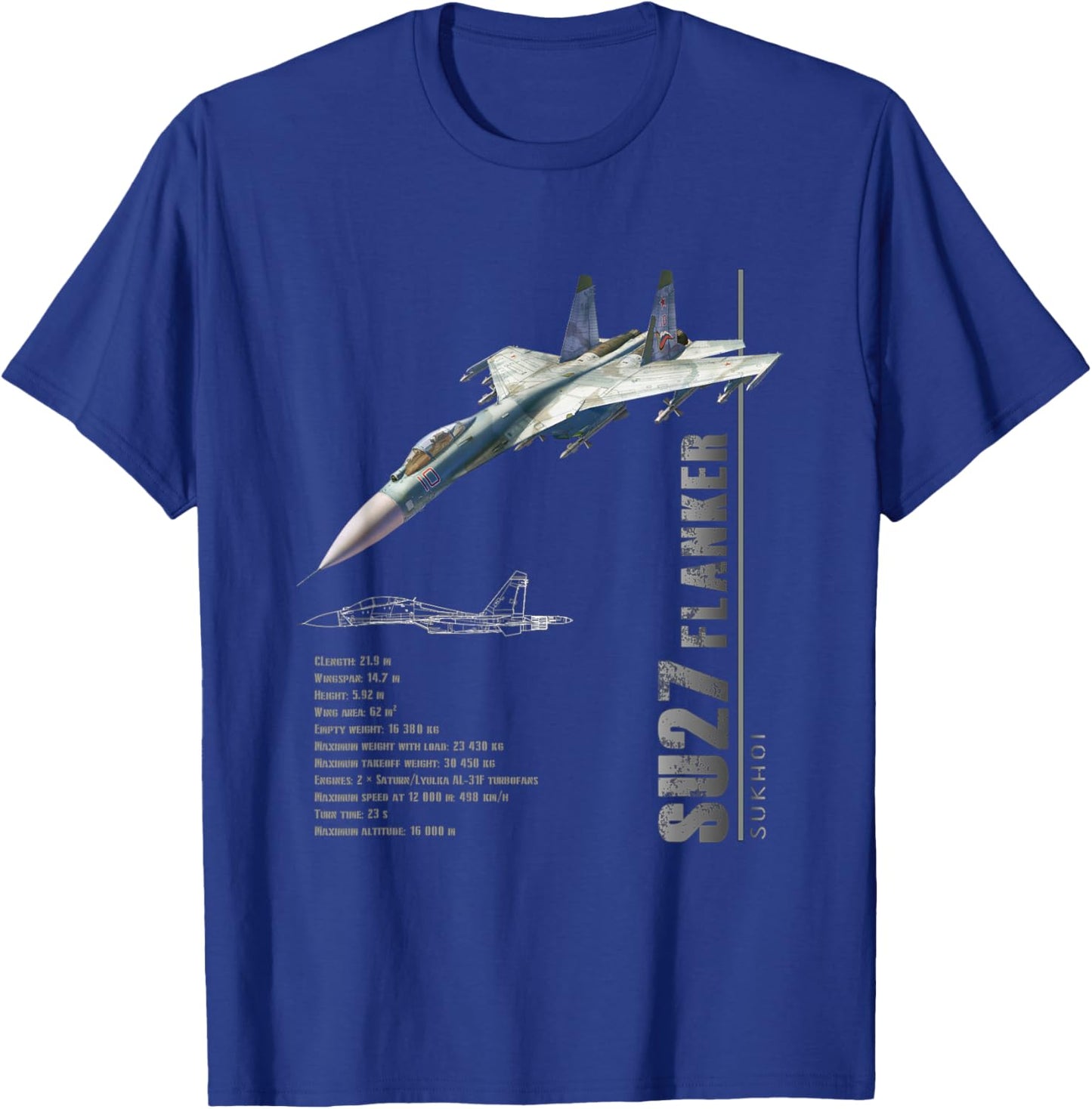 SU-27 Flanker Jet Fighters-Spec T-Shirt - T-Shirt | Royal