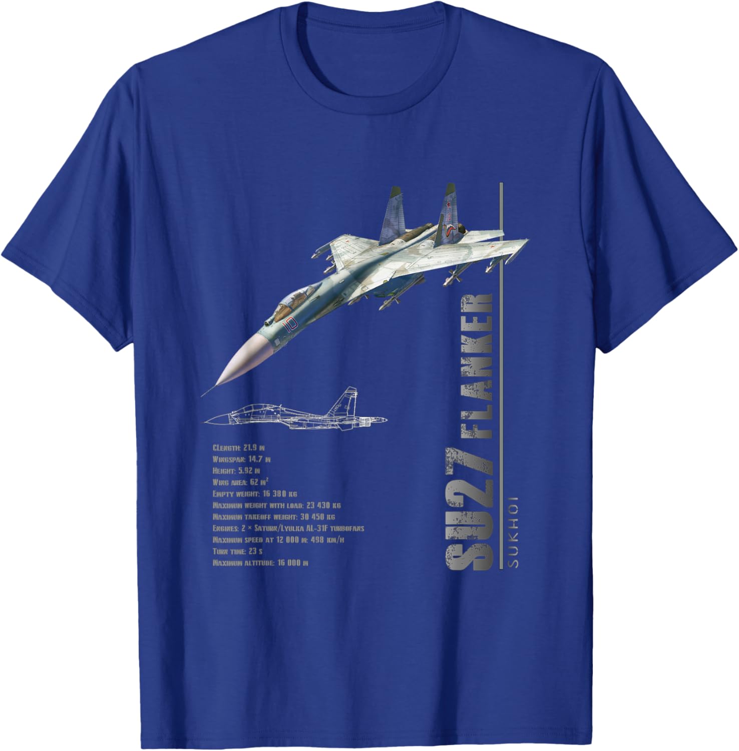 SU-27 Flanker Jet Fighters-Spec T-Shirt - T-Shirt | Royal