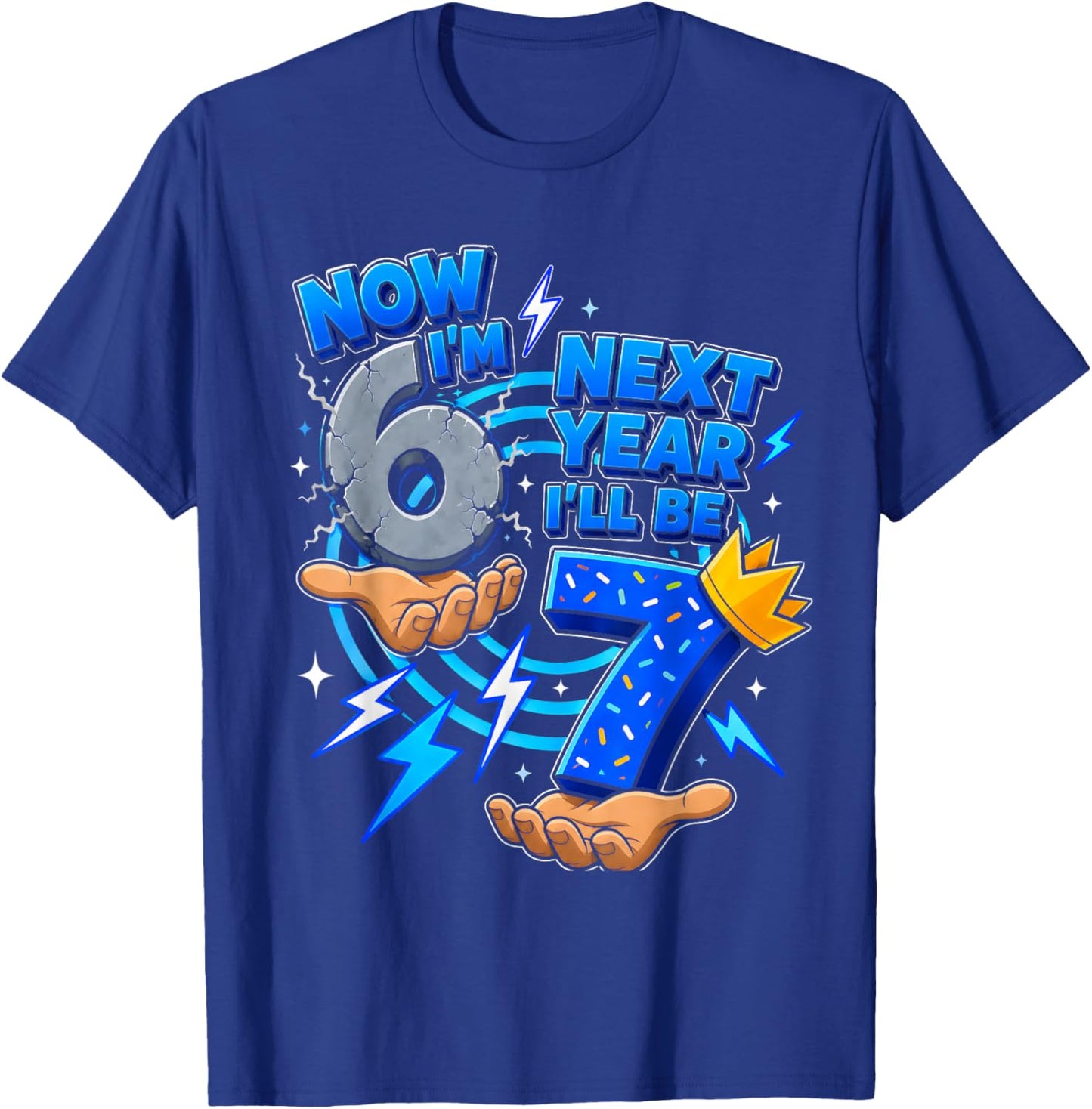6 Year Old Birthday Boys Kids Now I'm 6 Next Year I'll be 7 T-Shirt - T-Shirt | Royal