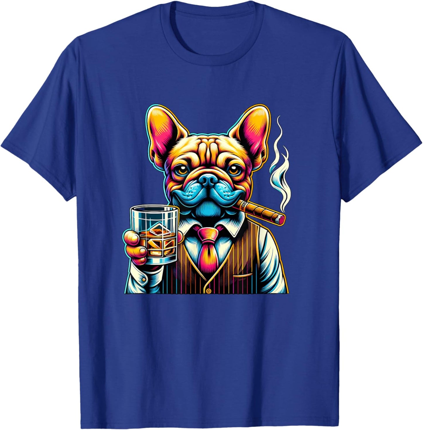 Frenchie dog Cigar And Whiskey Men Women T-Shirt - T-Shirt | Royal