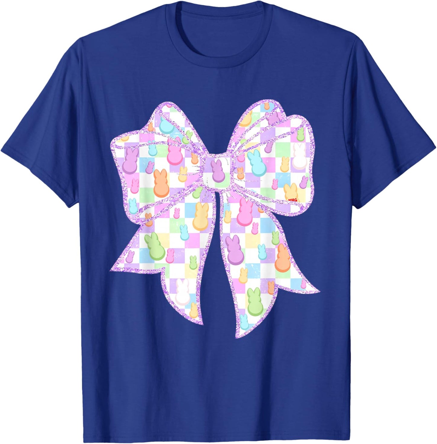 Funny Bunny Coquette Bow Rabbit Eggs Happy Easter Checkered T-Shirt - T-Shirt | Royal