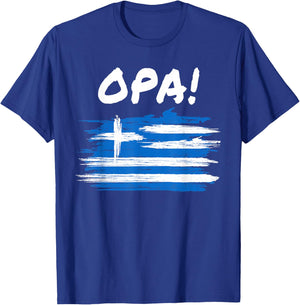 OPA! Funny Traditional Greek Party Quote & Flag of Greece T-Shirt - T-Shirt | Royal