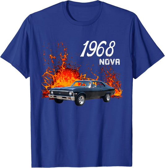 1968 68 Chevys Nova 2 Classic Car Old School Muscle Car T-Shirt - T-Shirt | Royal