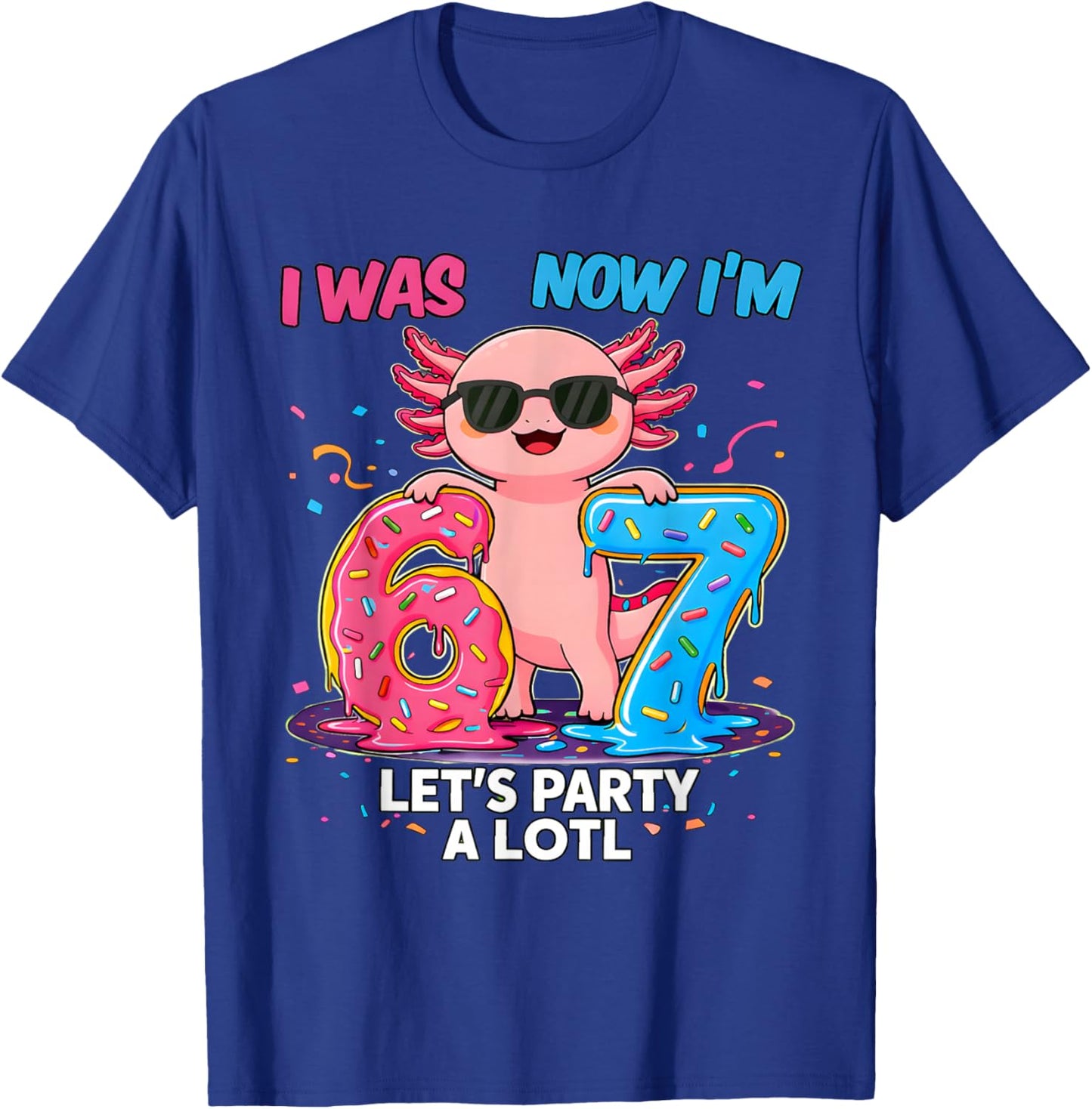 I was Six Now I'm Seven Axolotl 7th Birthday Party 6 7 Kids T-Shirt - T-Shirt | Royal
