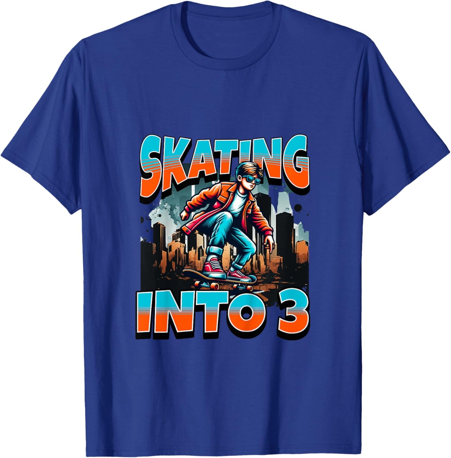 Kids Boy Skateboard Skating Into 3 Year Old 3rd Birthday Boy T-Shirt - T-Shirt | Royal